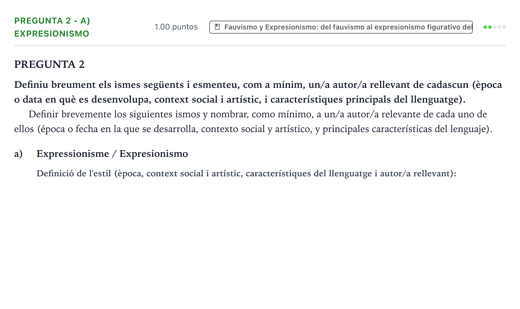Enunciado: Pregunta 2 - a) Expresionismo · Fundamentos Artísticos PAU Valencia Ordinaria 2021