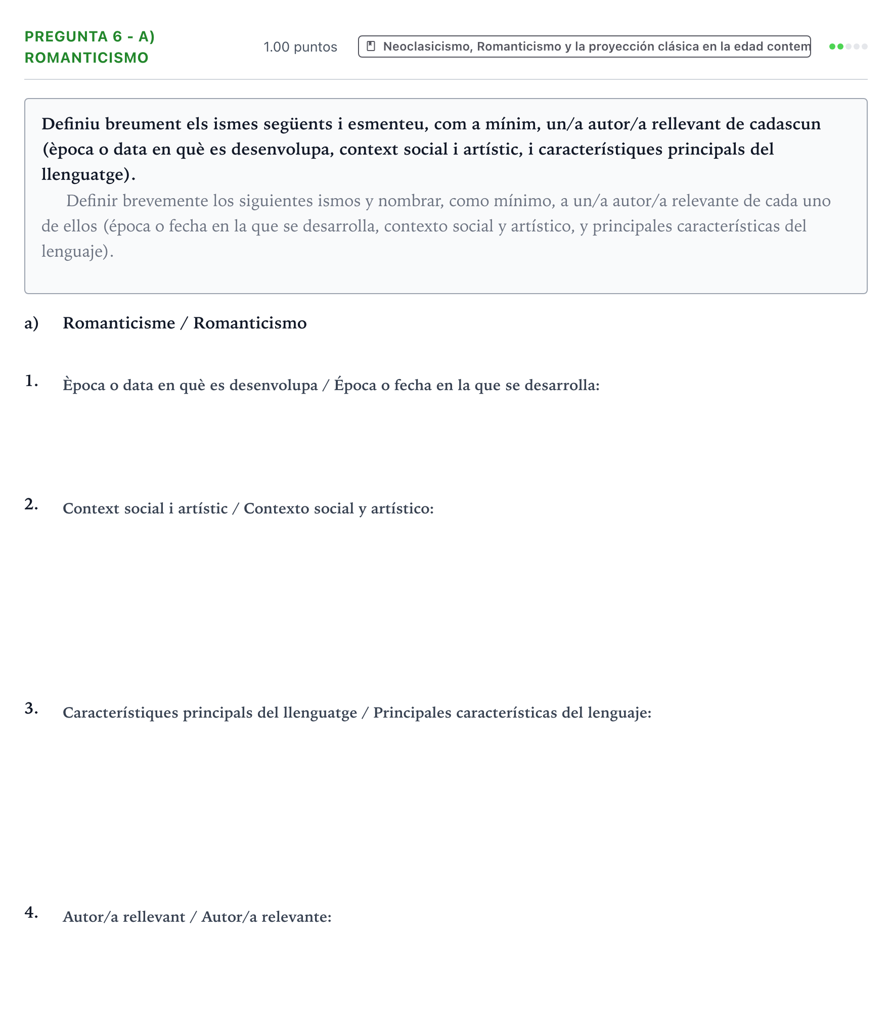 Enunciado: Pregunta 6 - a) Romanticismo · Fundamentos Artísticos PAU Valencia Ordinaria 2021