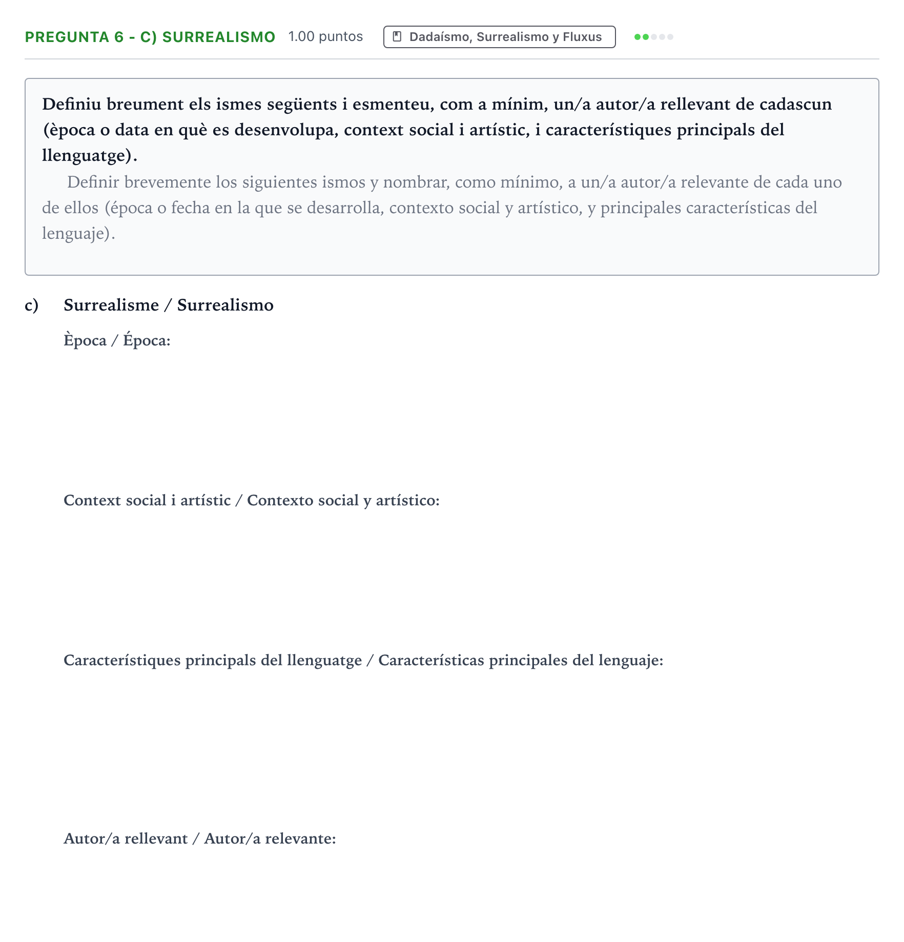 Enunciado: Pregunta 6 - c) Surrealismo · Fundamentos Artísticos PAU Valencia Ordinaria 2021