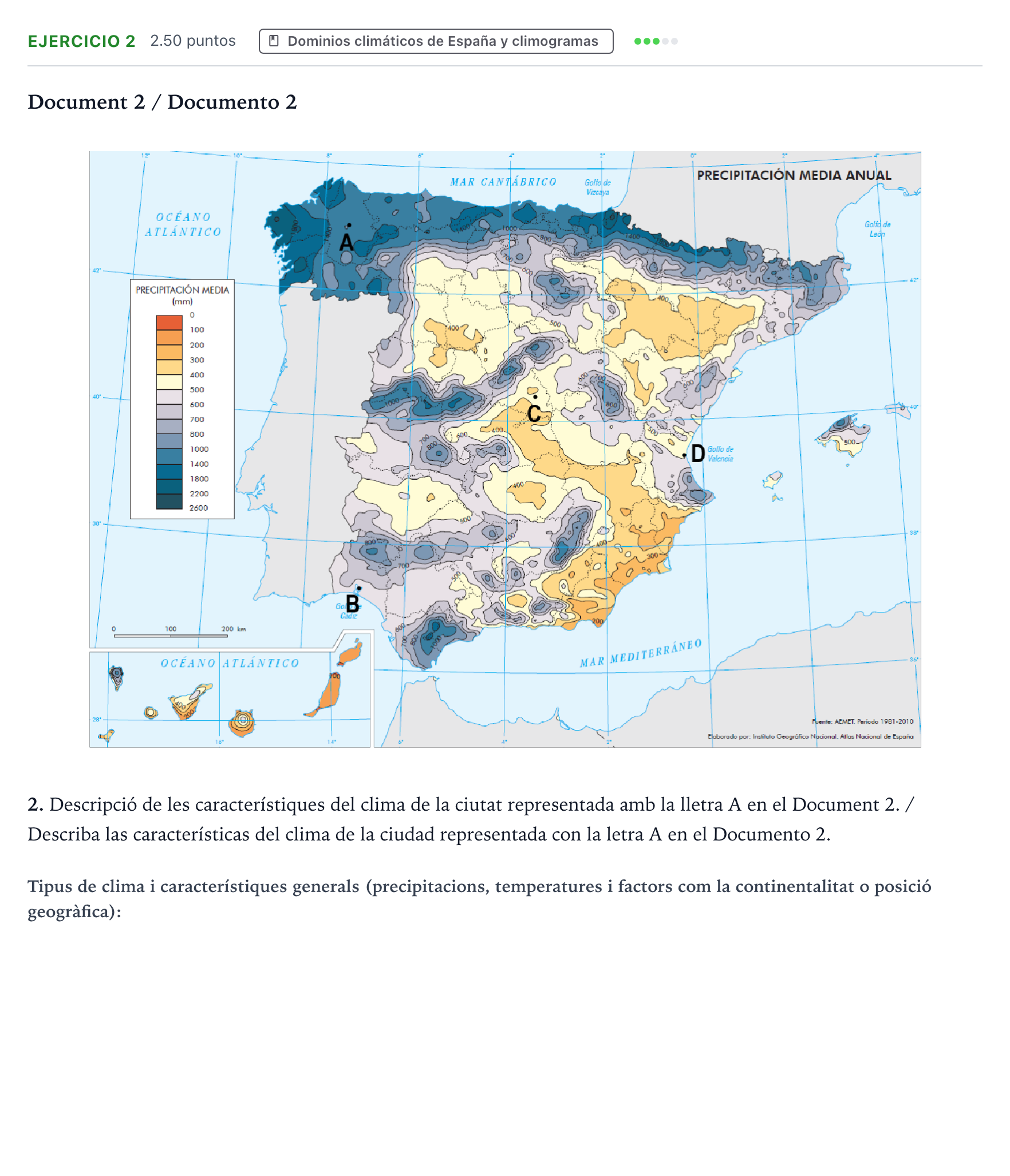 Enunciado: Problema 2 · Geografía PAU Valencia Extraordinaria 2021
