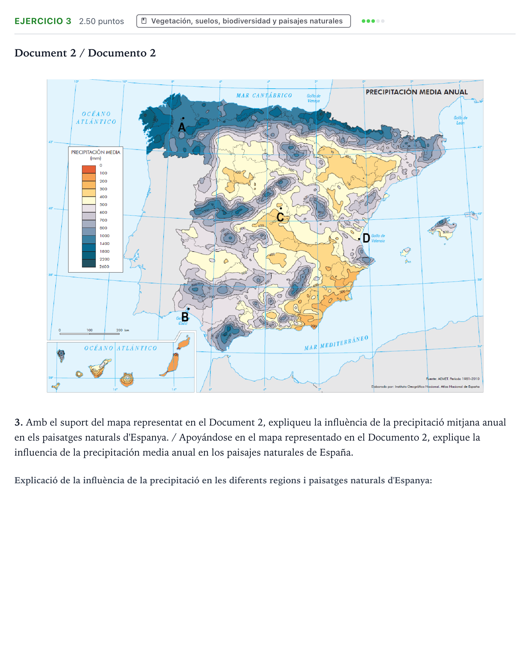 Enunciado: Problema 3 · Geografía PAU Valencia Extraordinaria 2021