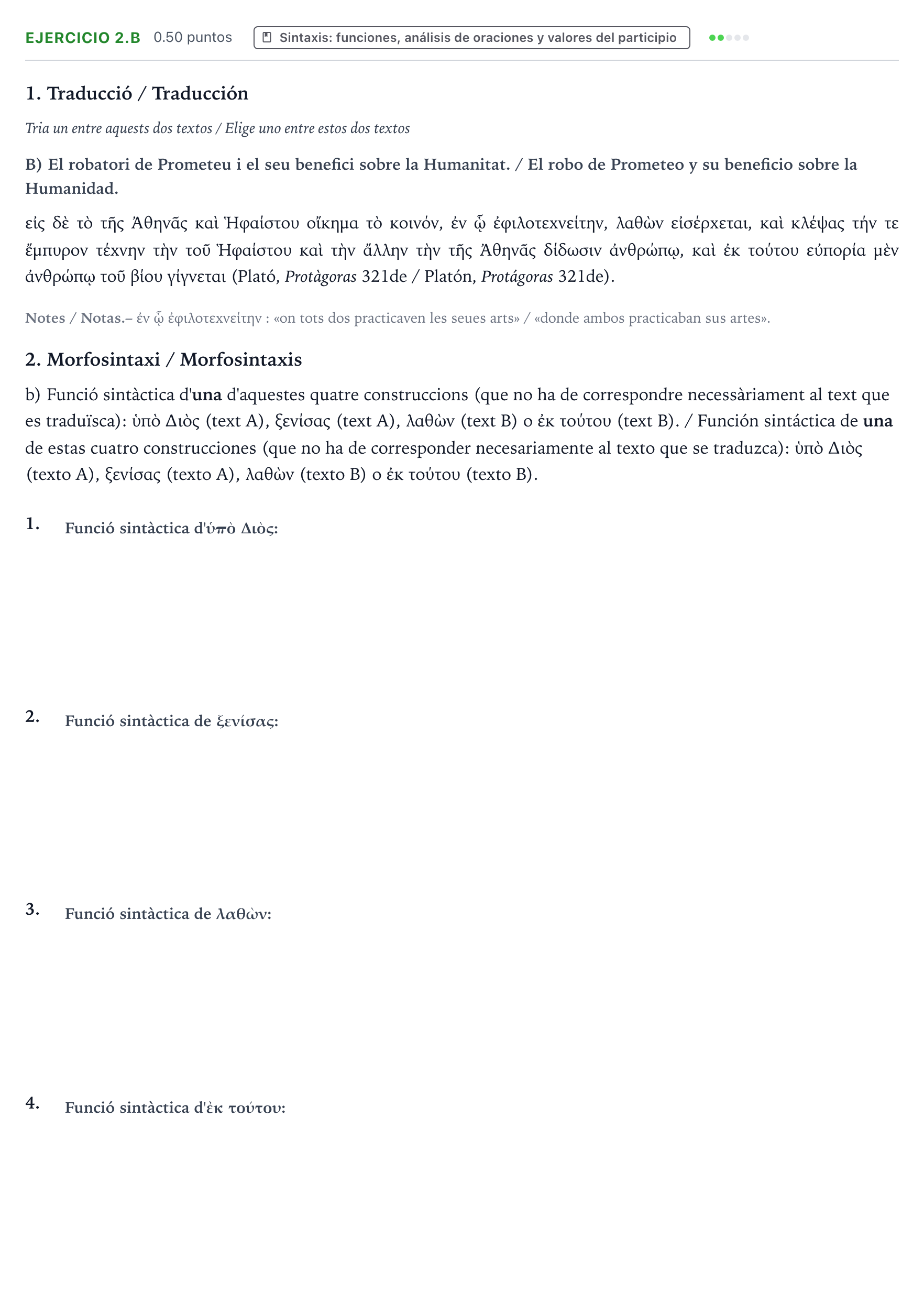 Enunciado: Ejercicio 2.b - Sintaxis · Griego II PAU Valencia Extraordinaria 2021