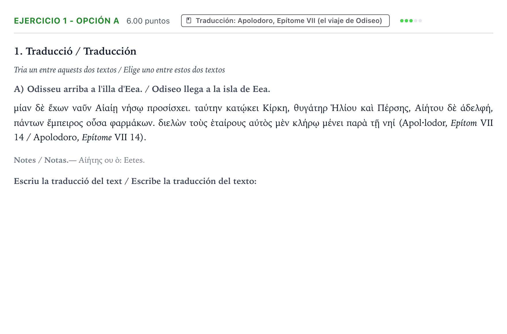Enunciado: Ejercicio 1 - Opción A · Griego II PAU Valencia Ordinaria 2021