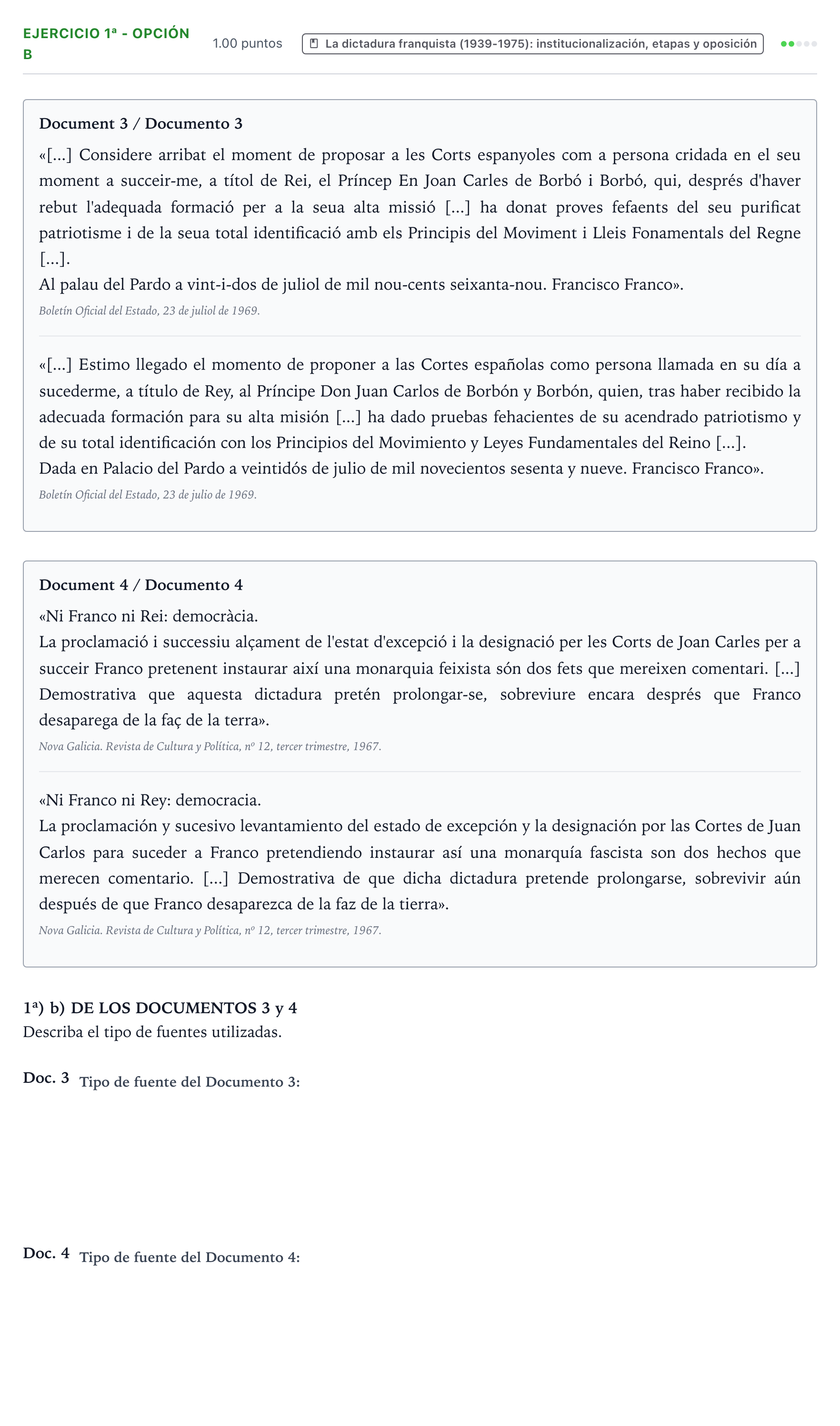 Enunciado: Ejercicio 1ª - Opción b · Historia de España PAU Valencia Extraordinaria 2021