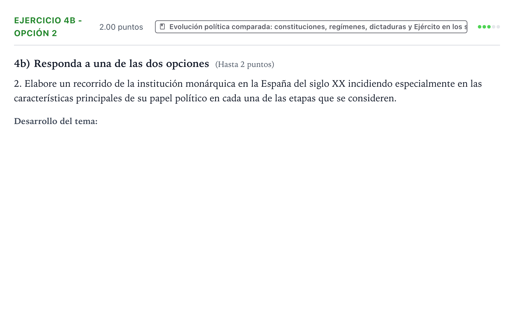 Enunciado: Ejercicio 4b - Opción 2 · Historia de España PAU Valencia Extraordinaria 2021