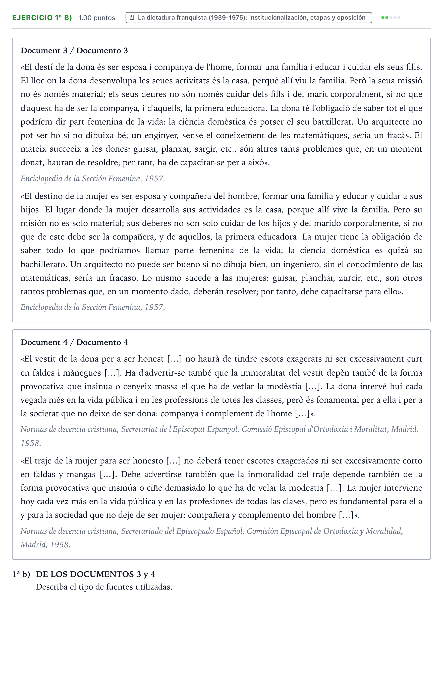 Enunciado: Ejercicio 1ª b) · Historia de España PAU Valencia Ordinaria 2021
