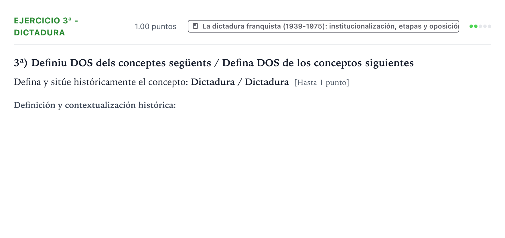 Enunciado: Ejercicio 3ª - Dictadura · Historia de España PAU Valencia Ordinaria 2021