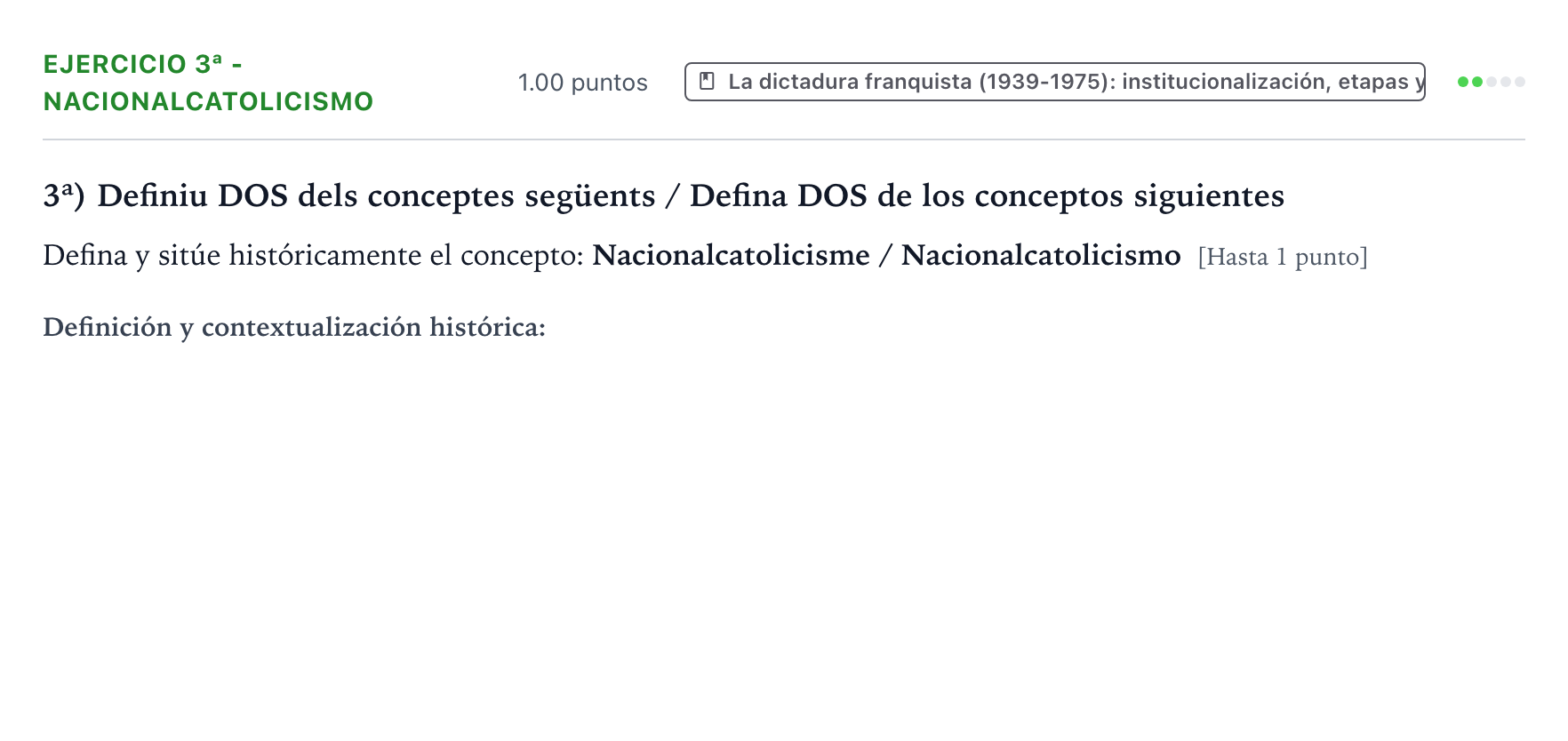 Enunciado: Ejercicio 3ª - Nacionalcatolicismo · Historia de España PAU Valencia Ordinaria 2021