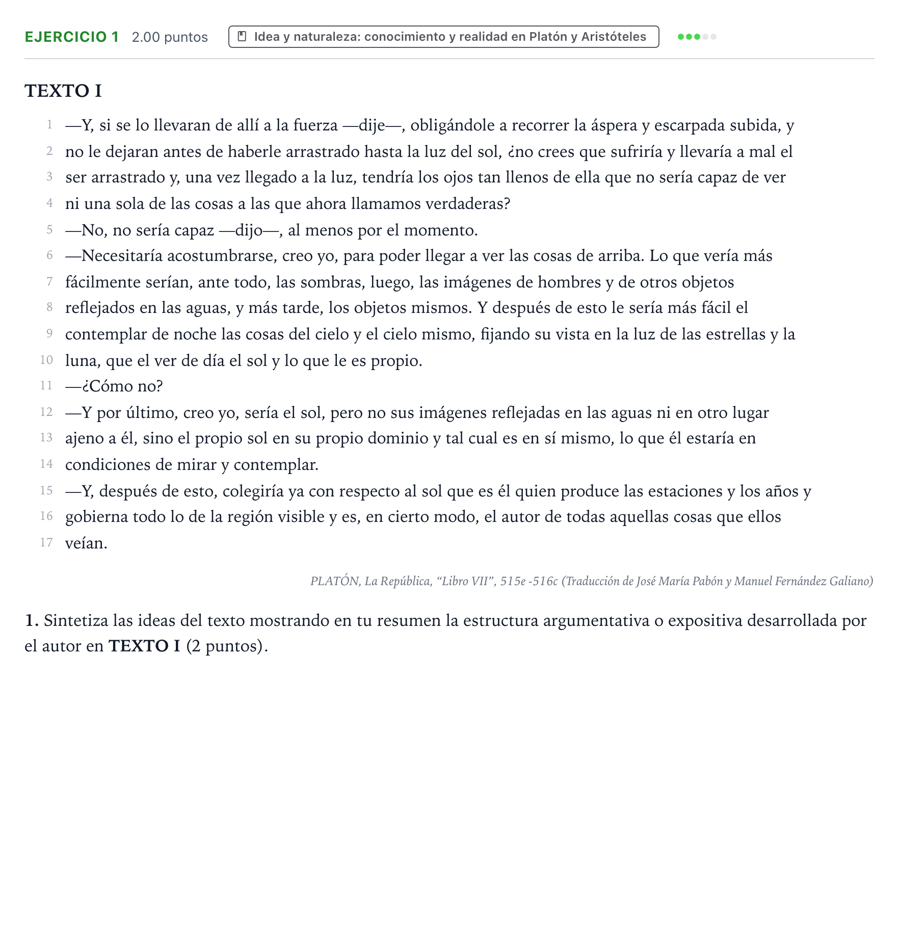 Enunciado: Problema 1 · Historia de la Filosofía PAU Valencia Extraordinaria 2021