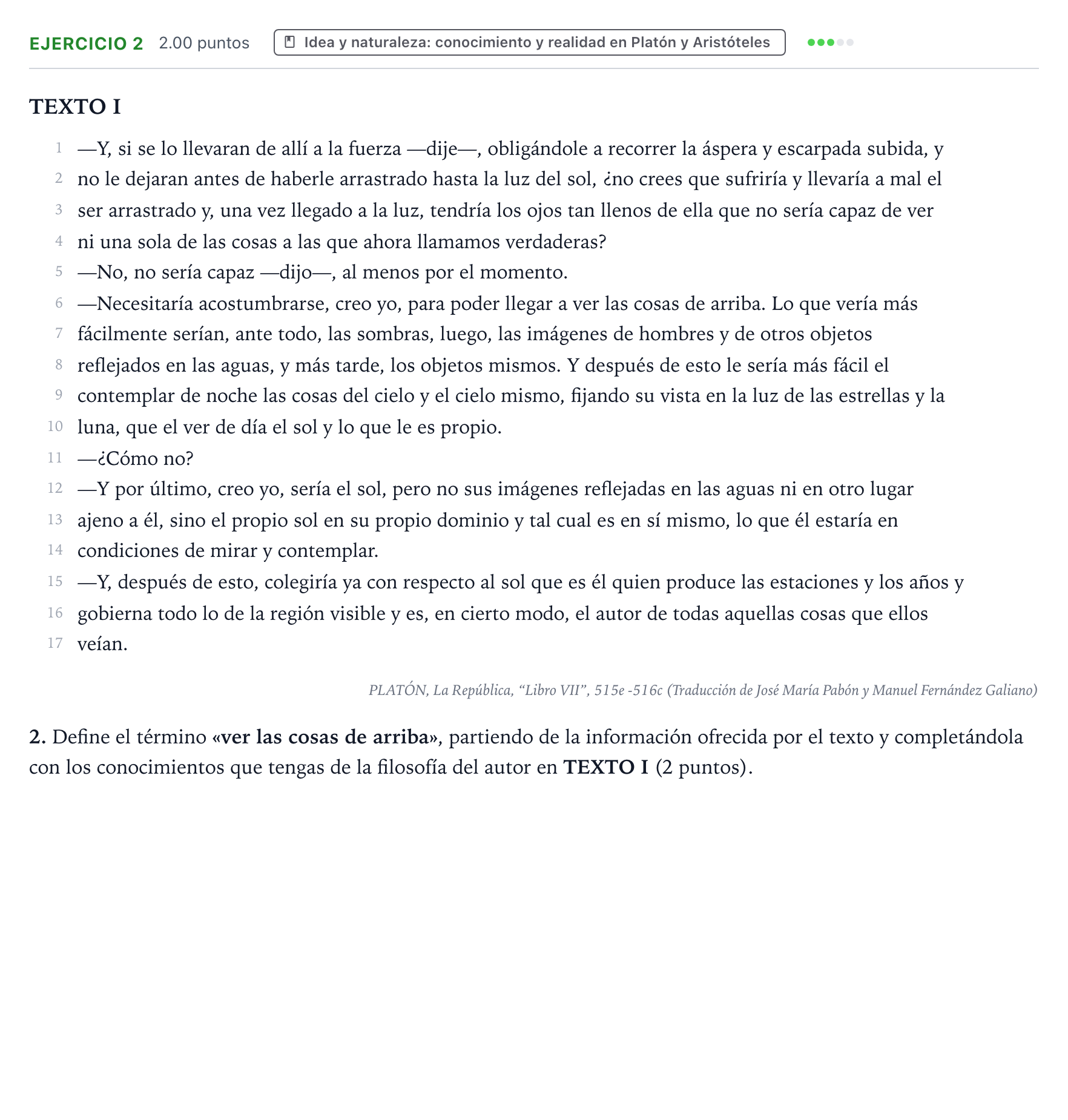 Enunciado: Problema 2 · Historia de la Filosofía PAU Valencia Extraordinaria 2021