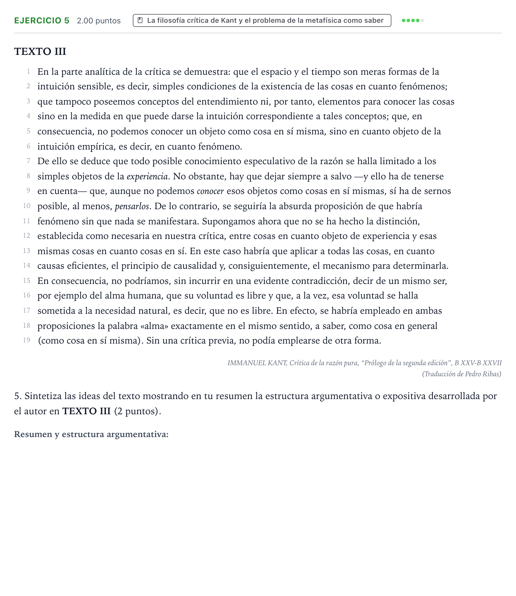 Enunciado: Problema 5 · Historia de la Filosofía PAU Valencia Extraordinaria 2021