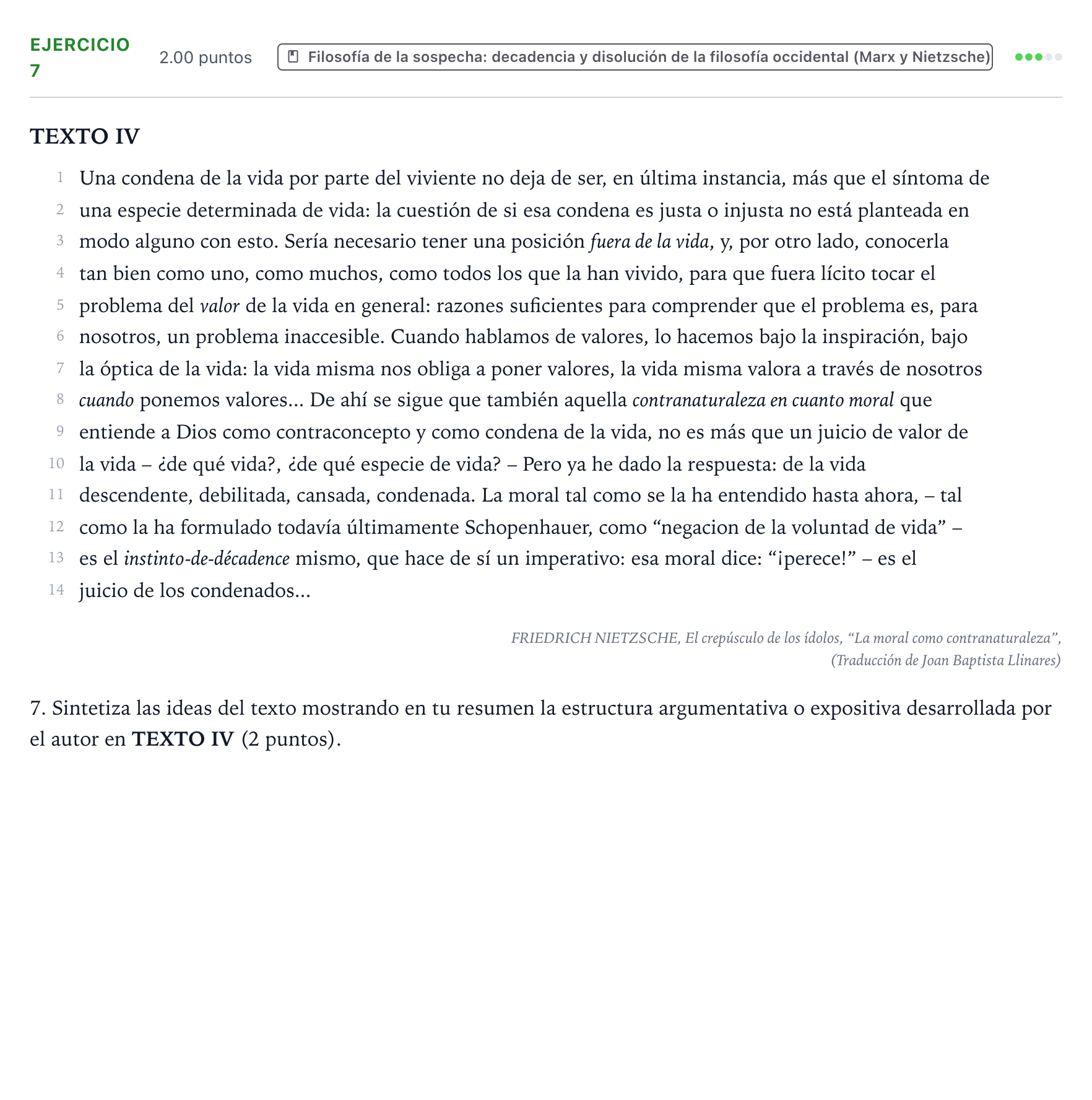 Enunciado: Problema 7 · Historia de la Filosofía PAU Valencia Extraordinaria 2021