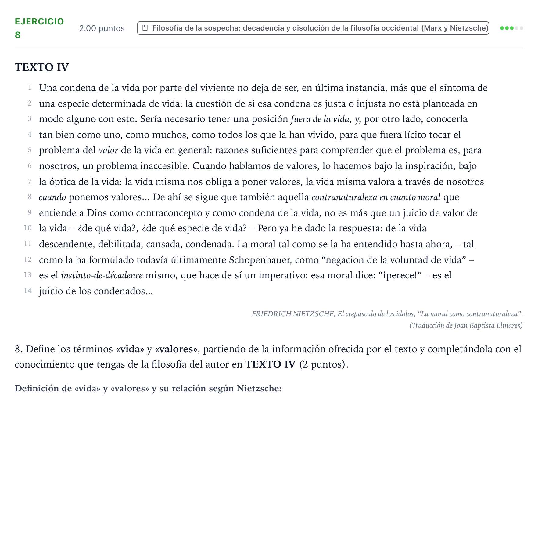 Enunciado: Problema 8 · Historia de la Filosofía PAU Valencia Extraordinaria 2021