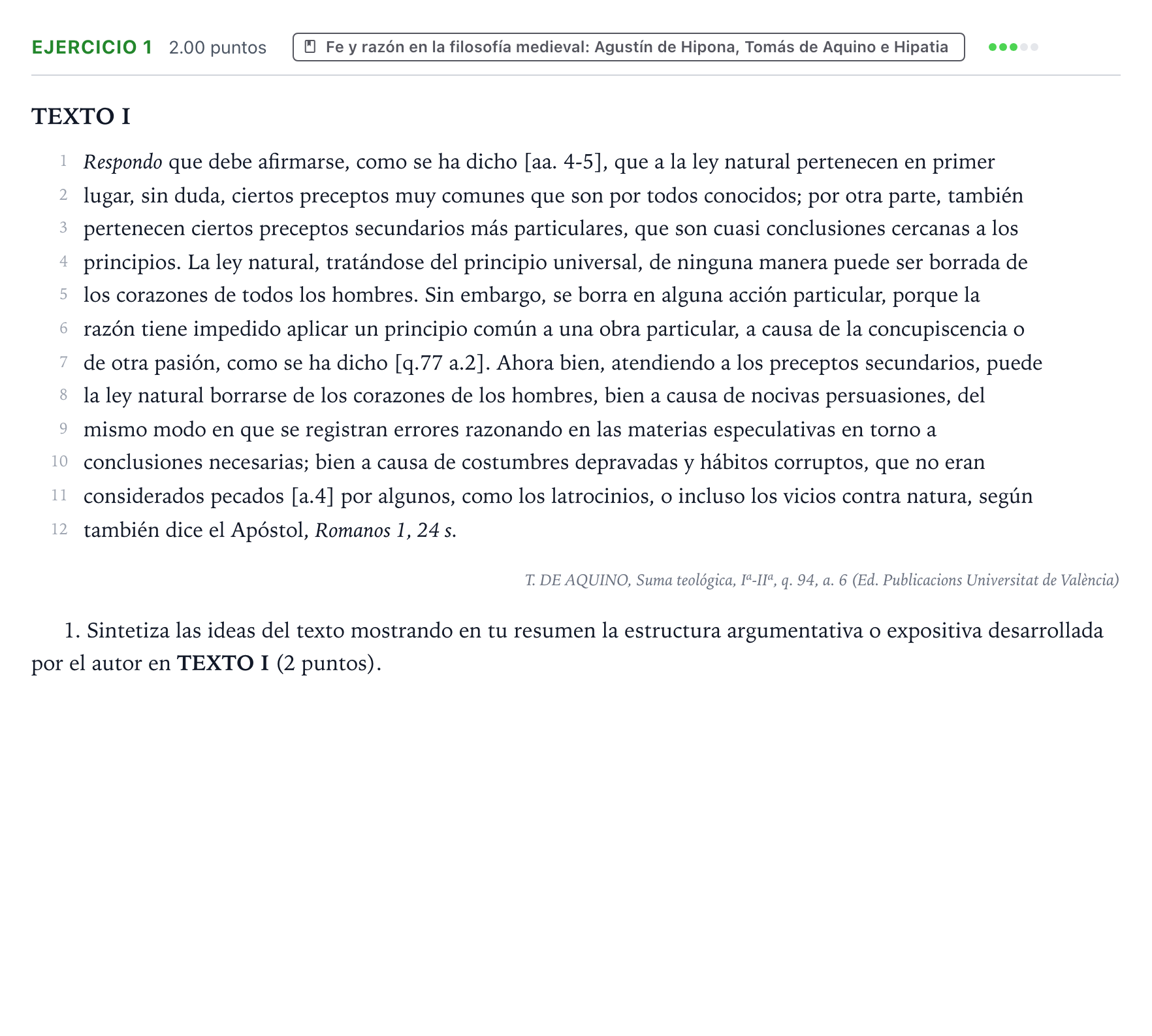 Enunciado: Problema 1 · Historia de la Filosofía PAU Valencia Ordinaria 2021