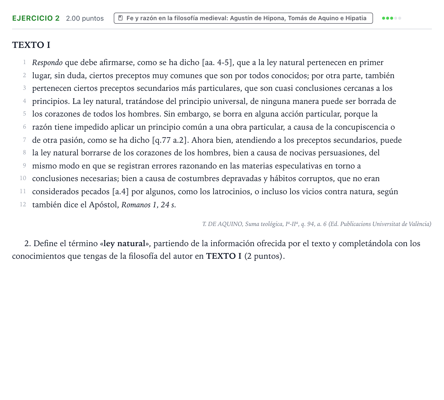 Enunciado: Problema 2 · Historia de la Filosofía PAU Valencia Ordinaria 2021