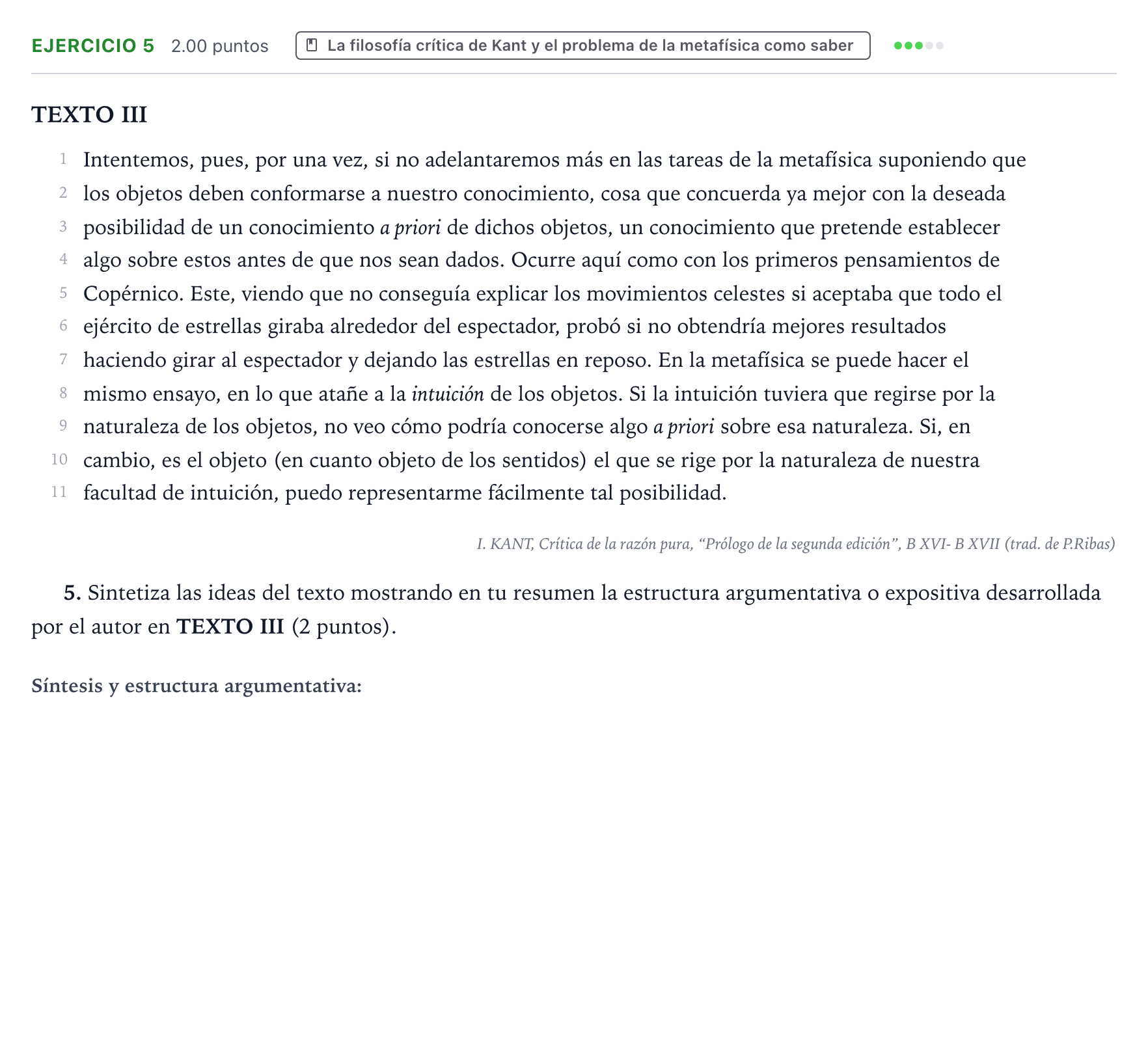 Enunciado: Problema 5 · Historia de la Filosofía PAU Valencia Ordinaria 2021