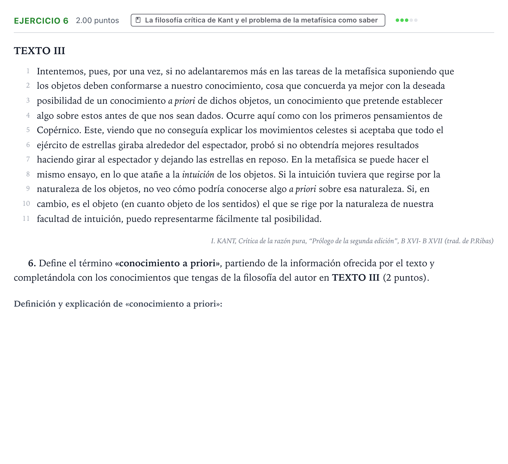 Enunciado: Problema 6 · Historia de la Filosofía PAU Valencia Ordinaria 2021