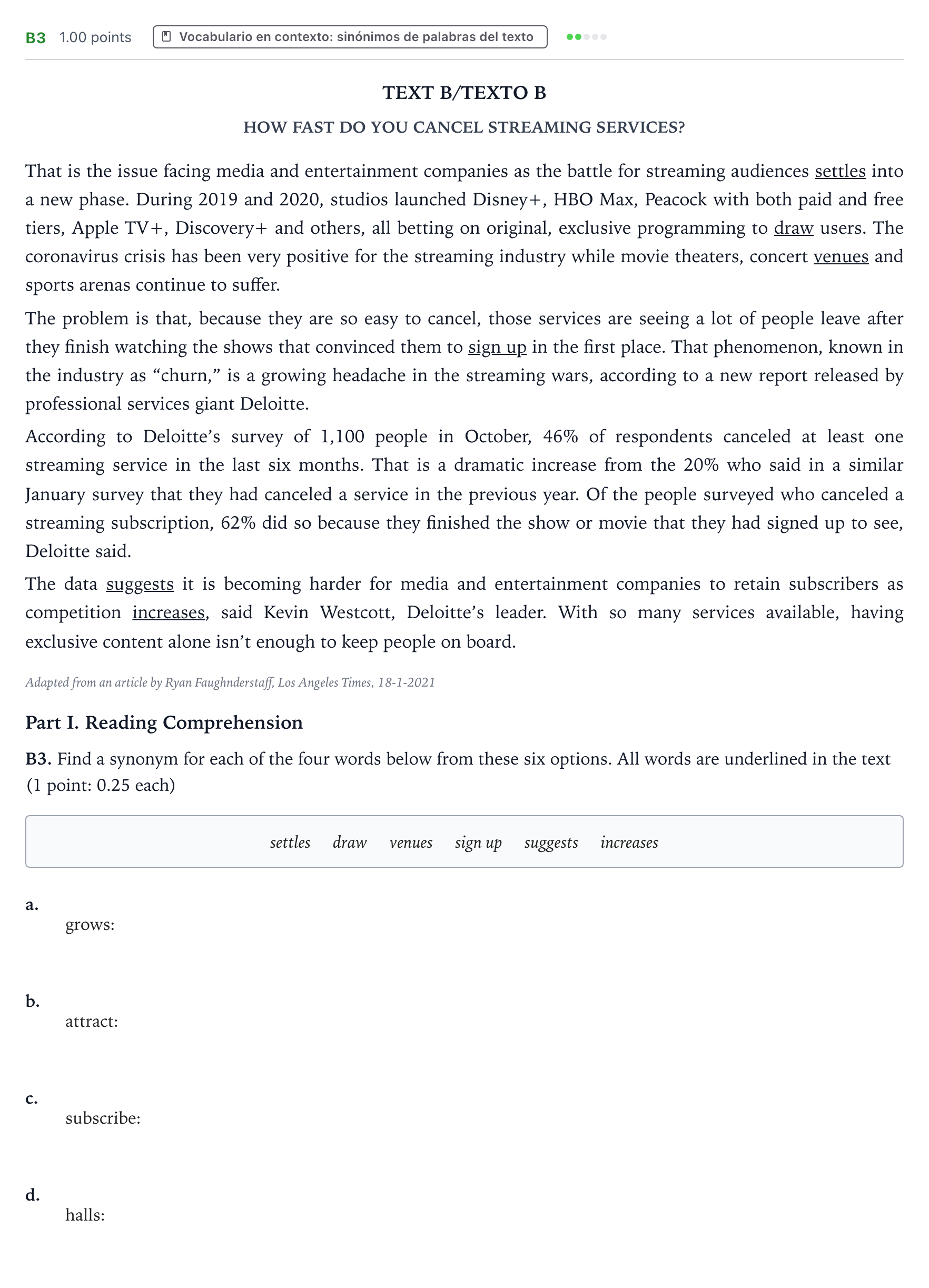 Enunciado: Ejercicio B3 · Inglés PAU Valencia Ordinaria 2021
