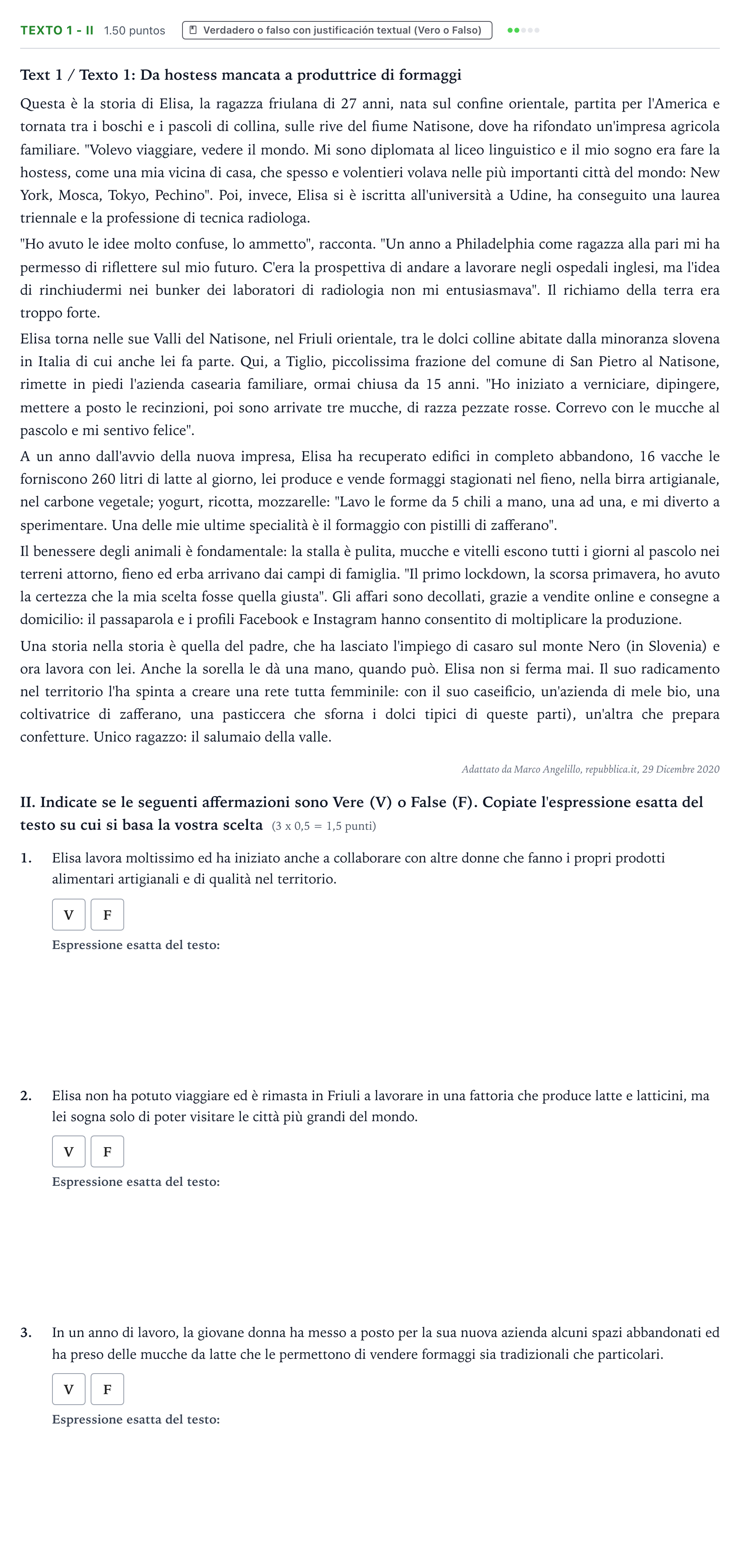 Enunciado: Ejercicio Texto 1 - II · Italiano PAU Valencia Ordinaria 2021