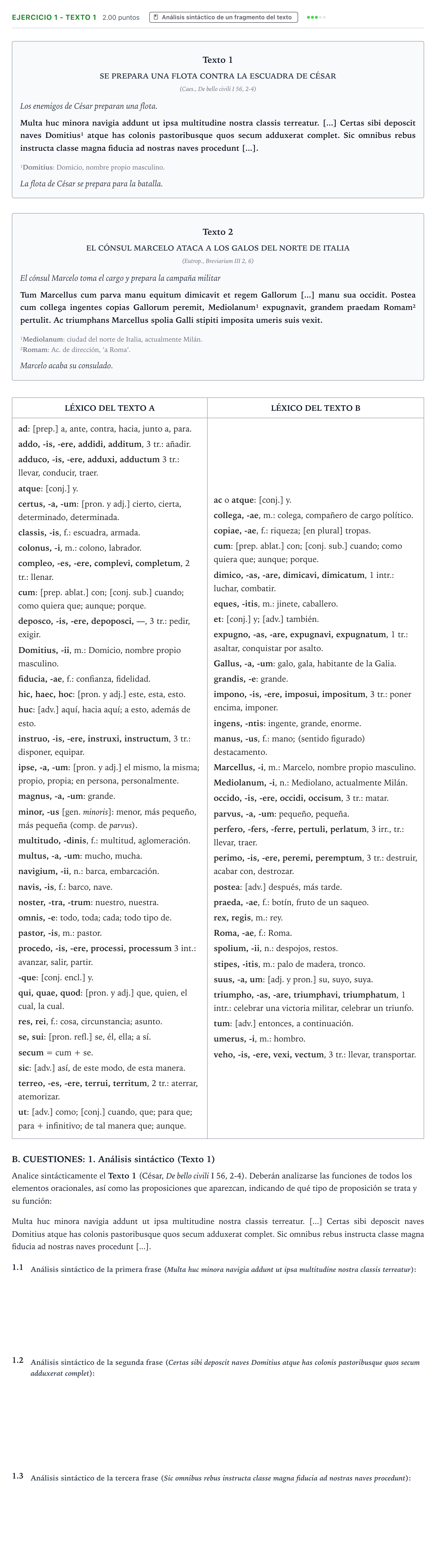 Enunciado: Ejercicio 1 - Texto 1 · Latín II PAU Valencia Ordinaria 2021