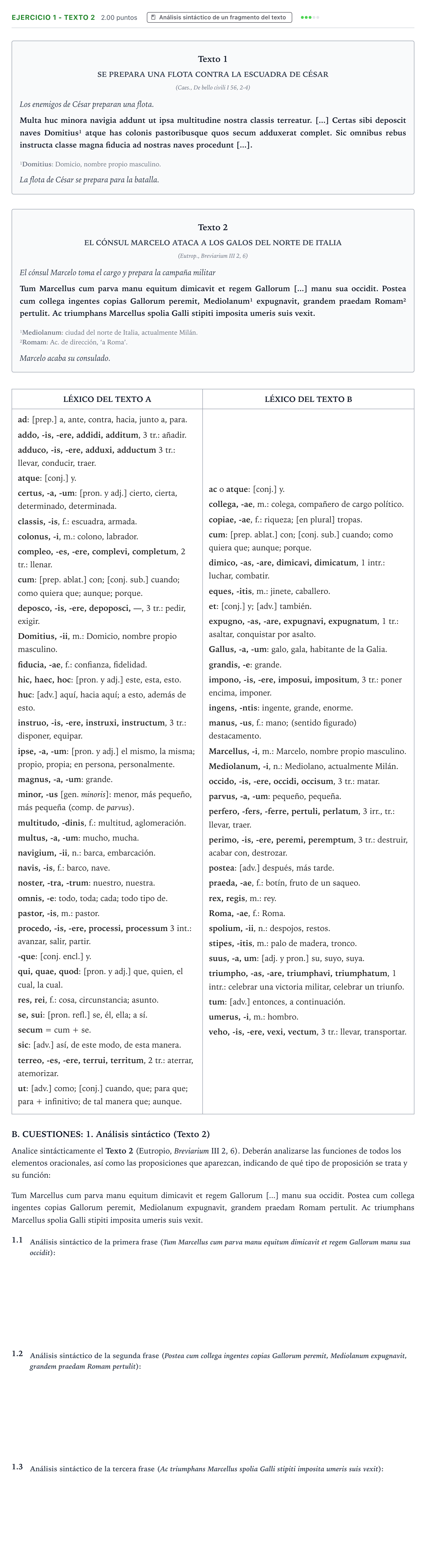 Enunciado: Ejercicio 1 - Texto 2 · Latín II PAU Valencia Ordinaria 2021