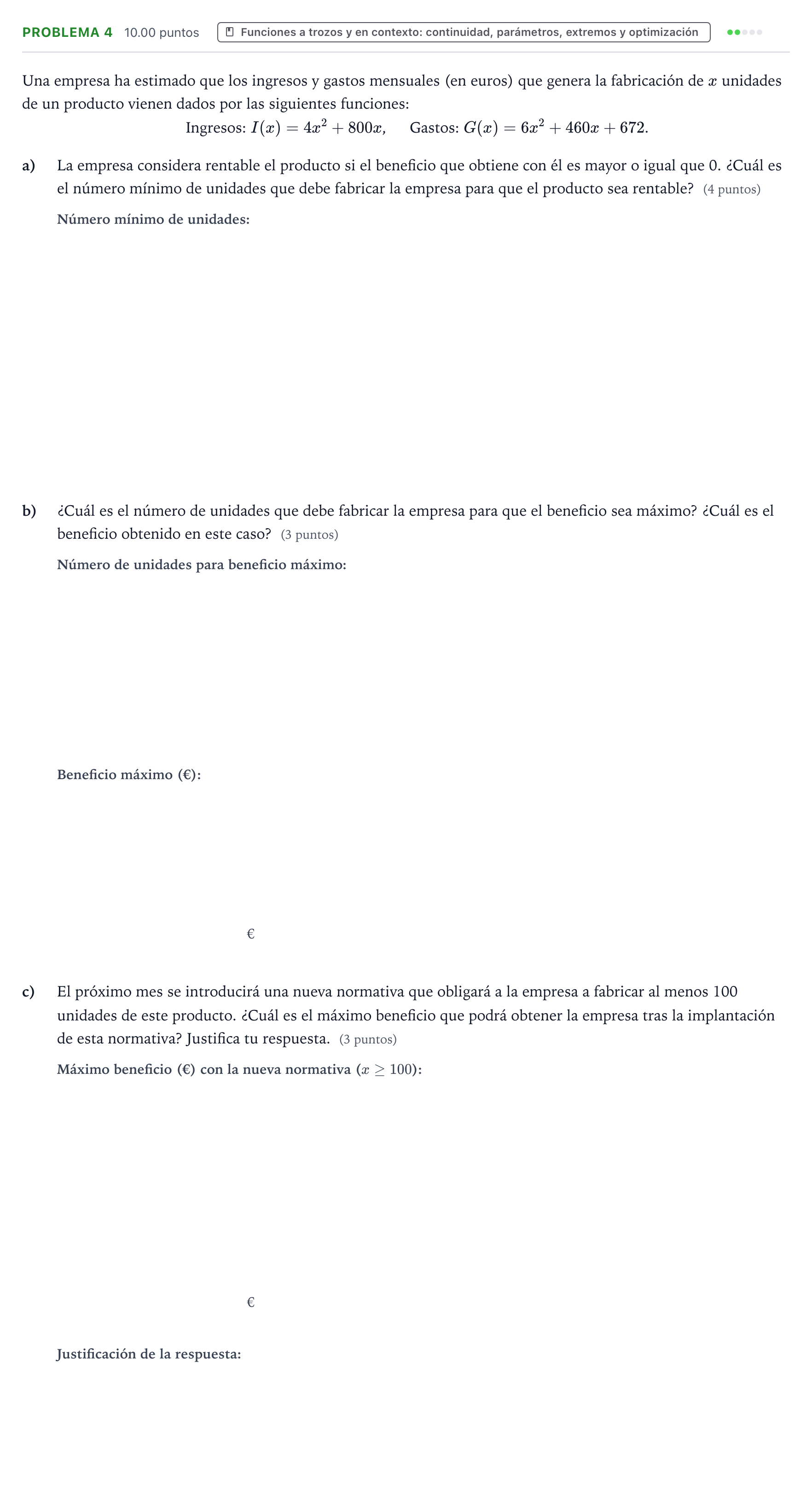 Enunciado: Problema 4 · Matemáticas aplicadas a las Ciencias Sociales II PAU Valencia Extraordinaria 2021