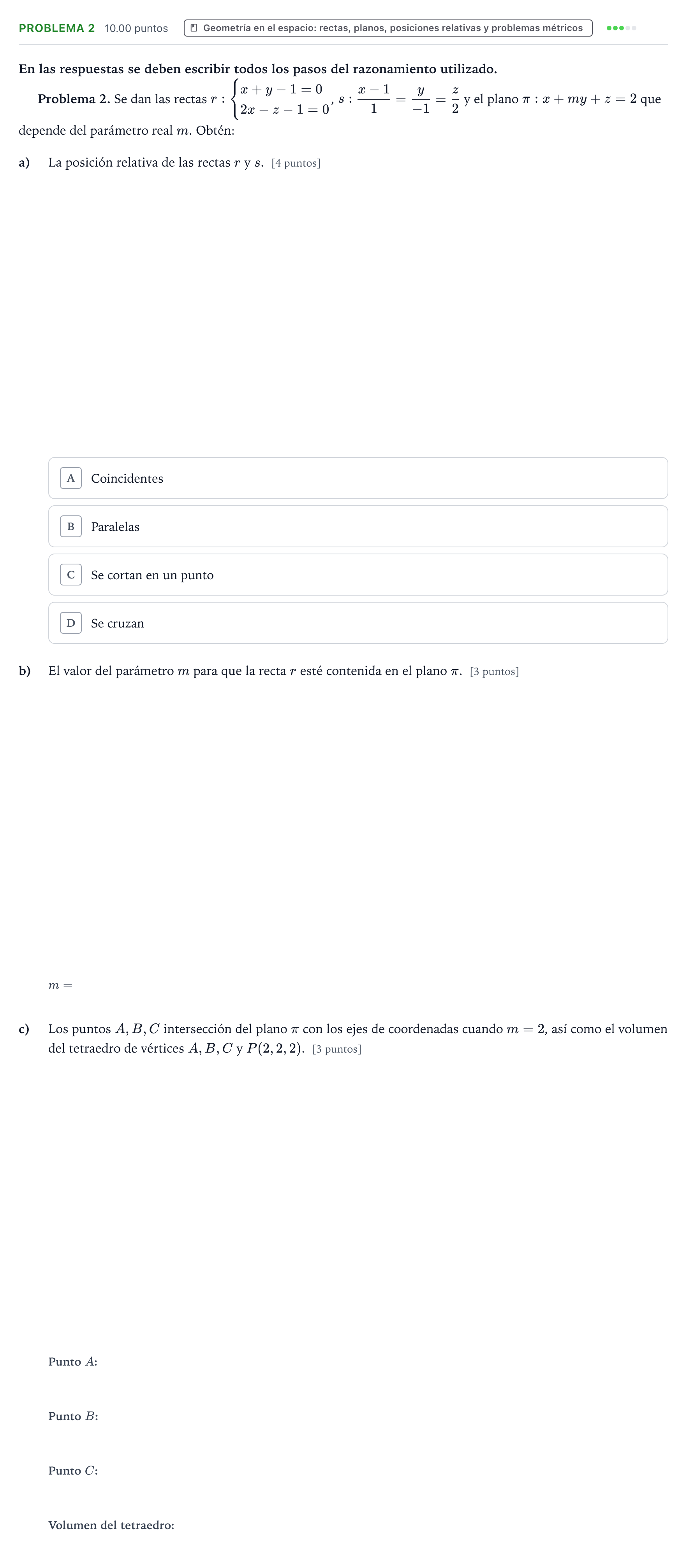 Enunciado: Problema 2 · Matemáticas II PAU Valencia Extraordinaria 2021