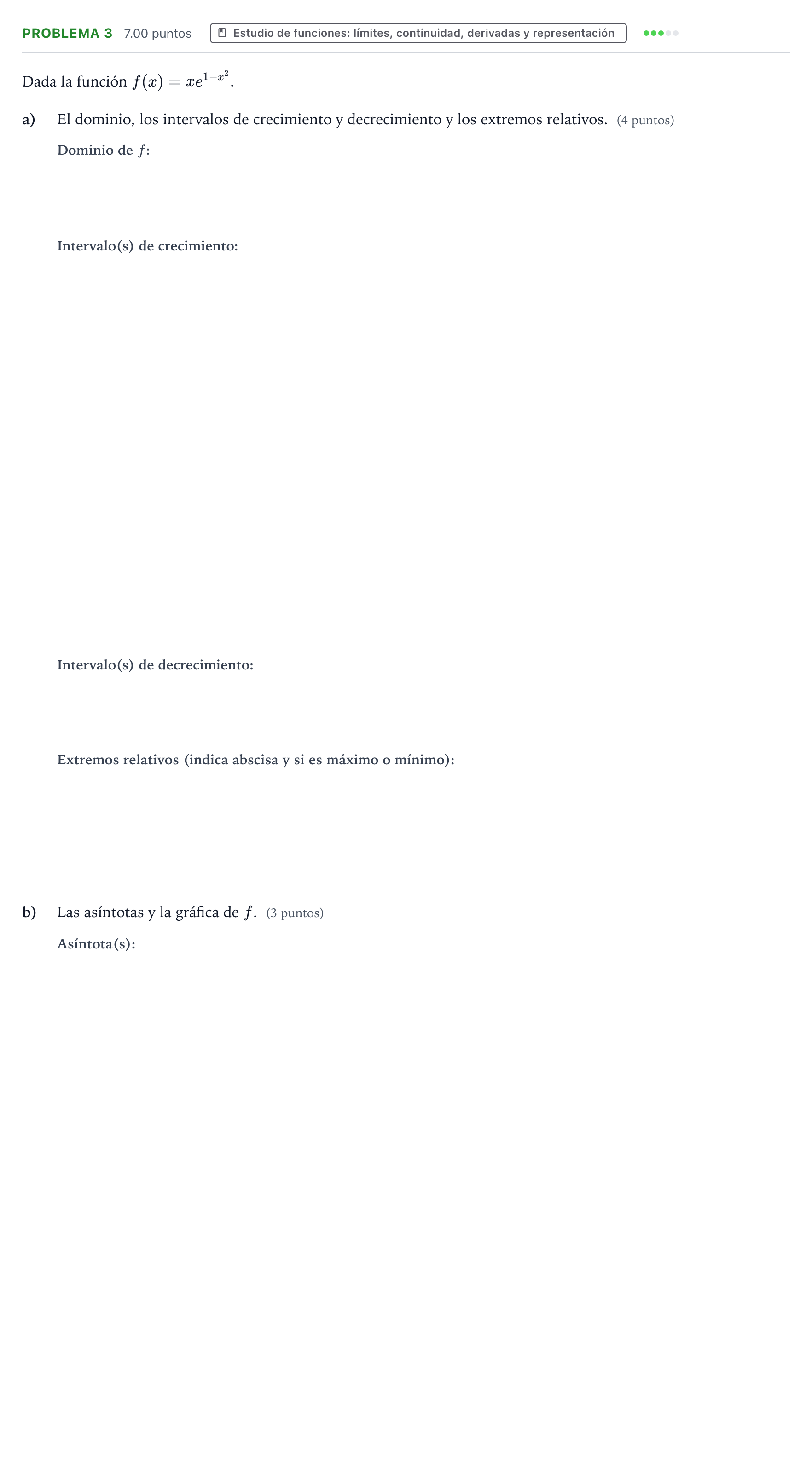 Enunciado: Problema 3 - Estudio de funciones · Matemáticas II PAU Valencia Extraordinaria 2021