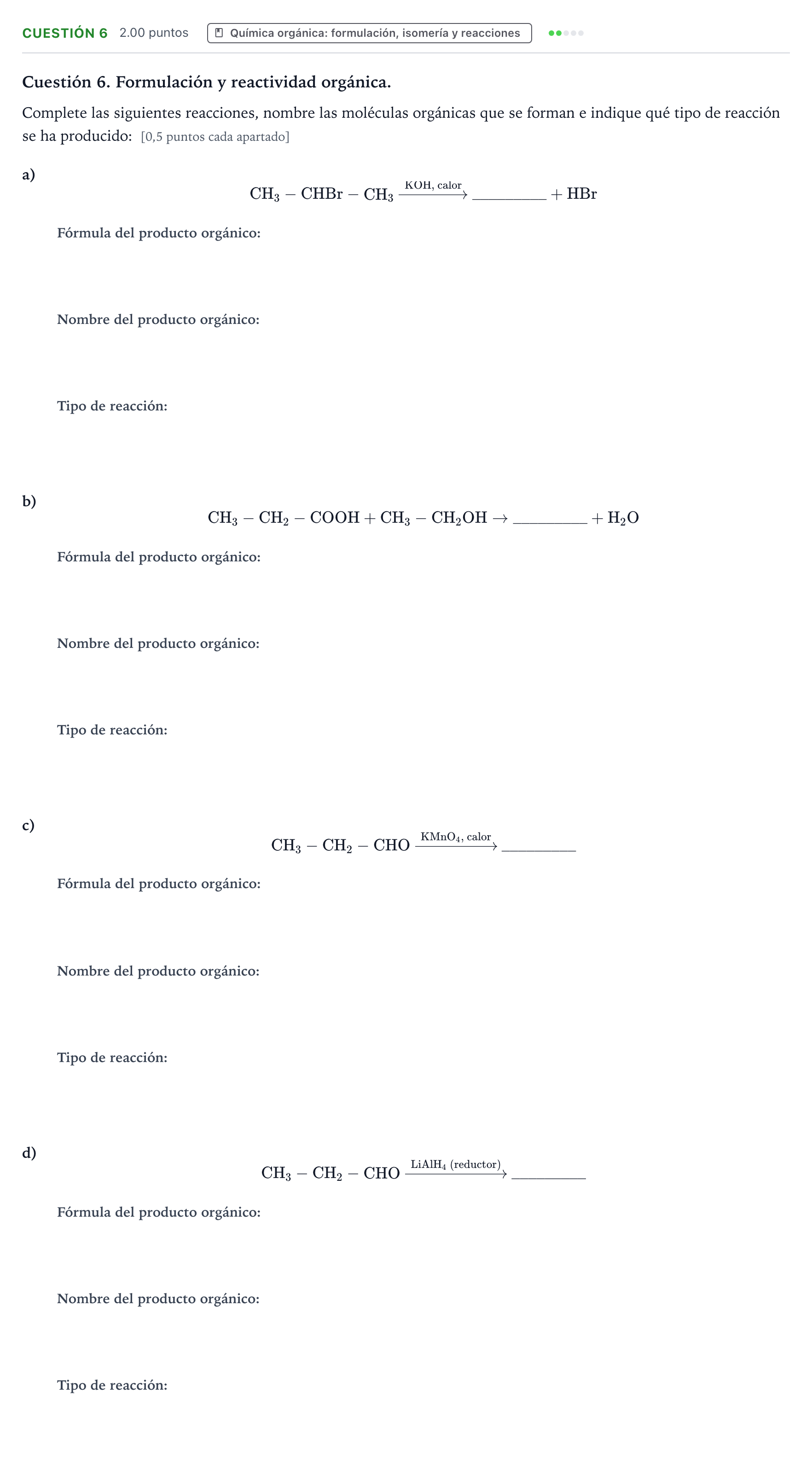 Enunciado: Cuestión 6 · Química PAU Valencia Extraordinaria 2021