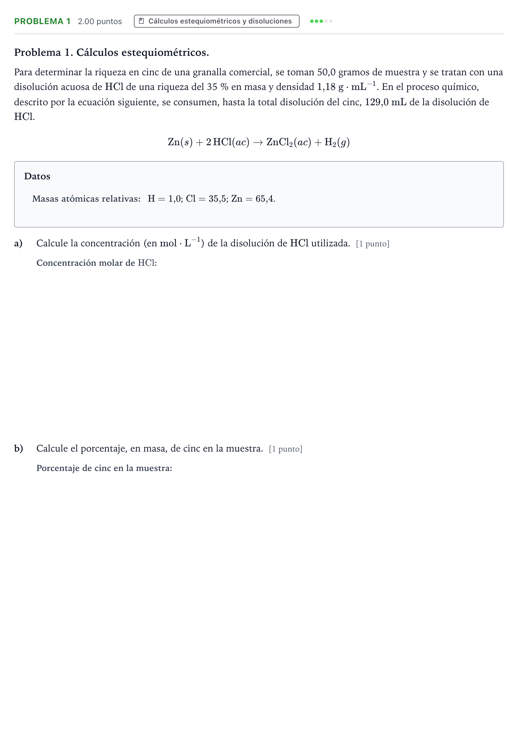Enunciado: Problema 1 · Química PAU Valencia Extraordinaria 2021