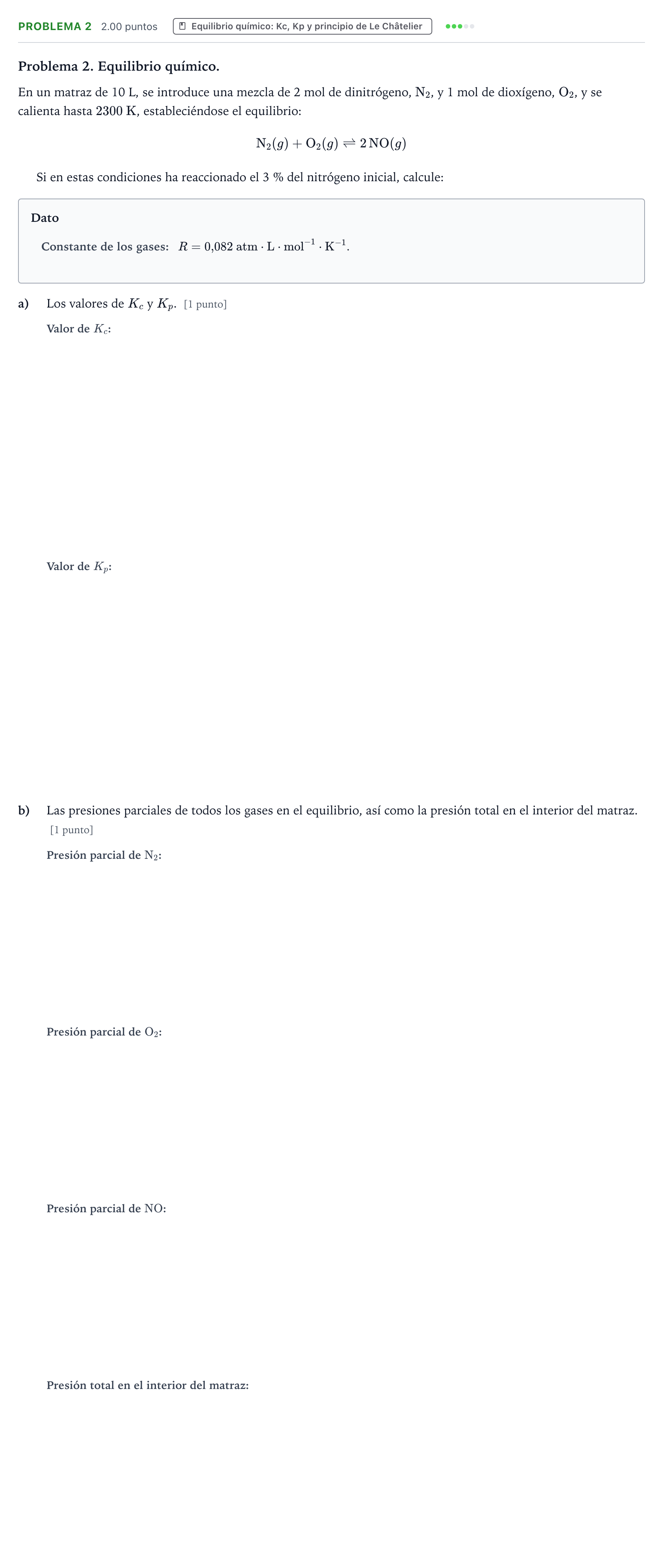 Enunciado: Problema 2 · Química PAU Valencia Extraordinaria 2021