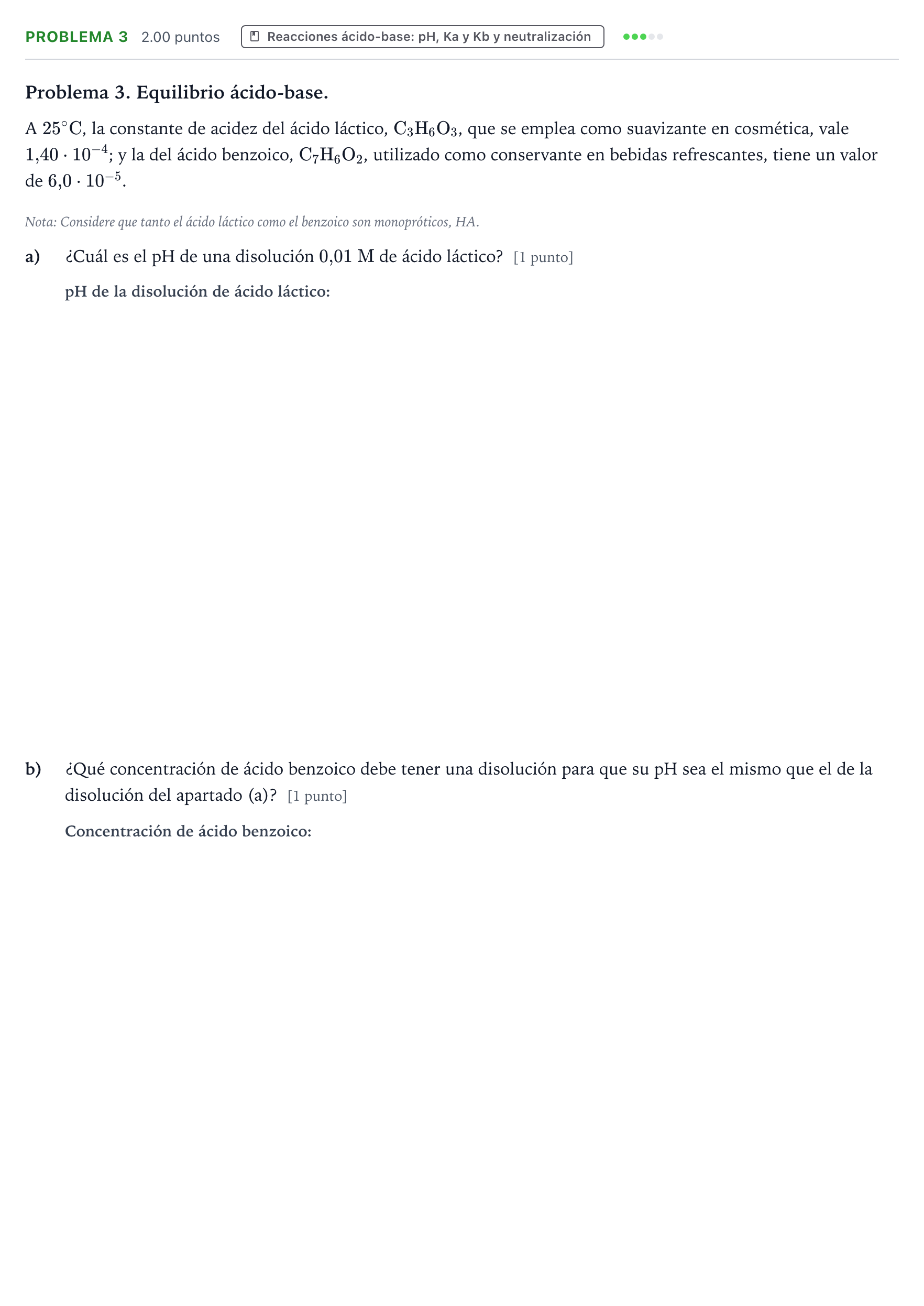 Enunciado: Problema 3 · Química PAU Valencia Extraordinaria 2021