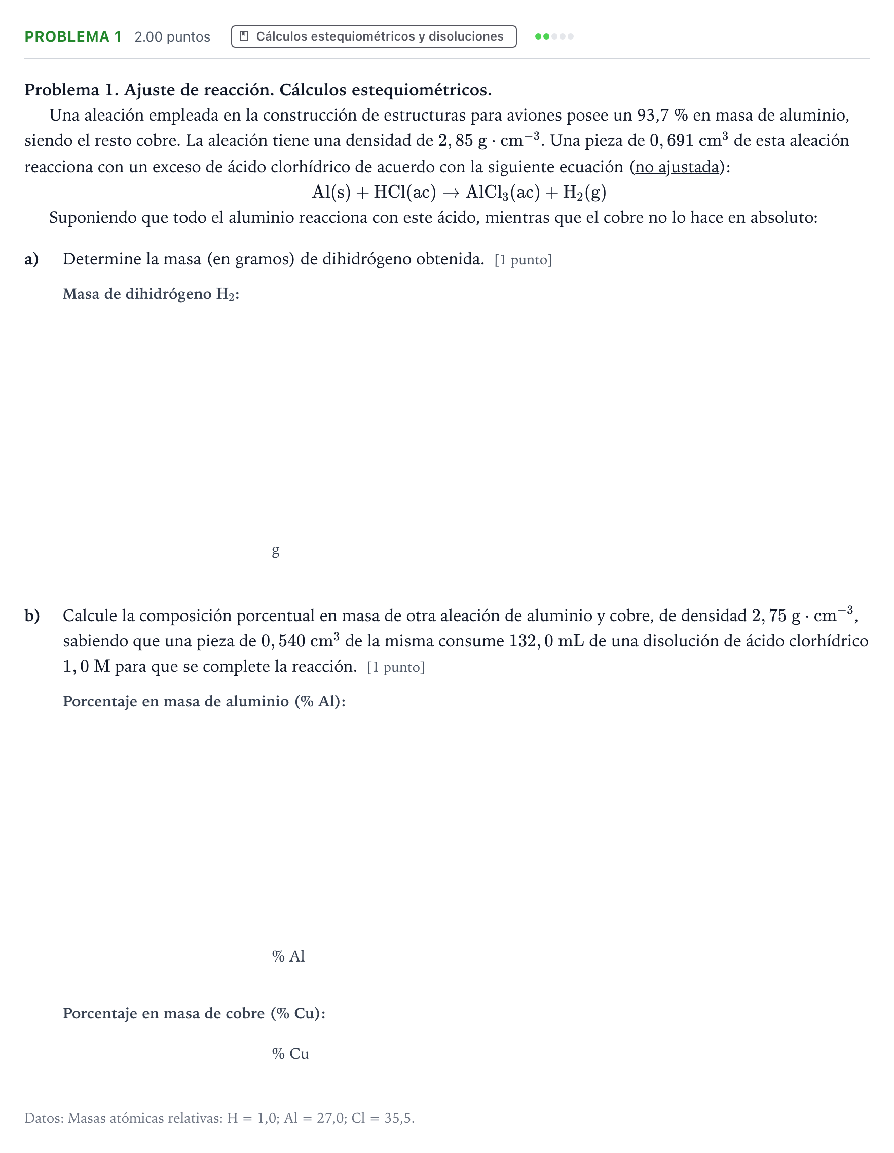 Enunciado: Problema 1 · Química PAU Valencia Ordinaria 2021