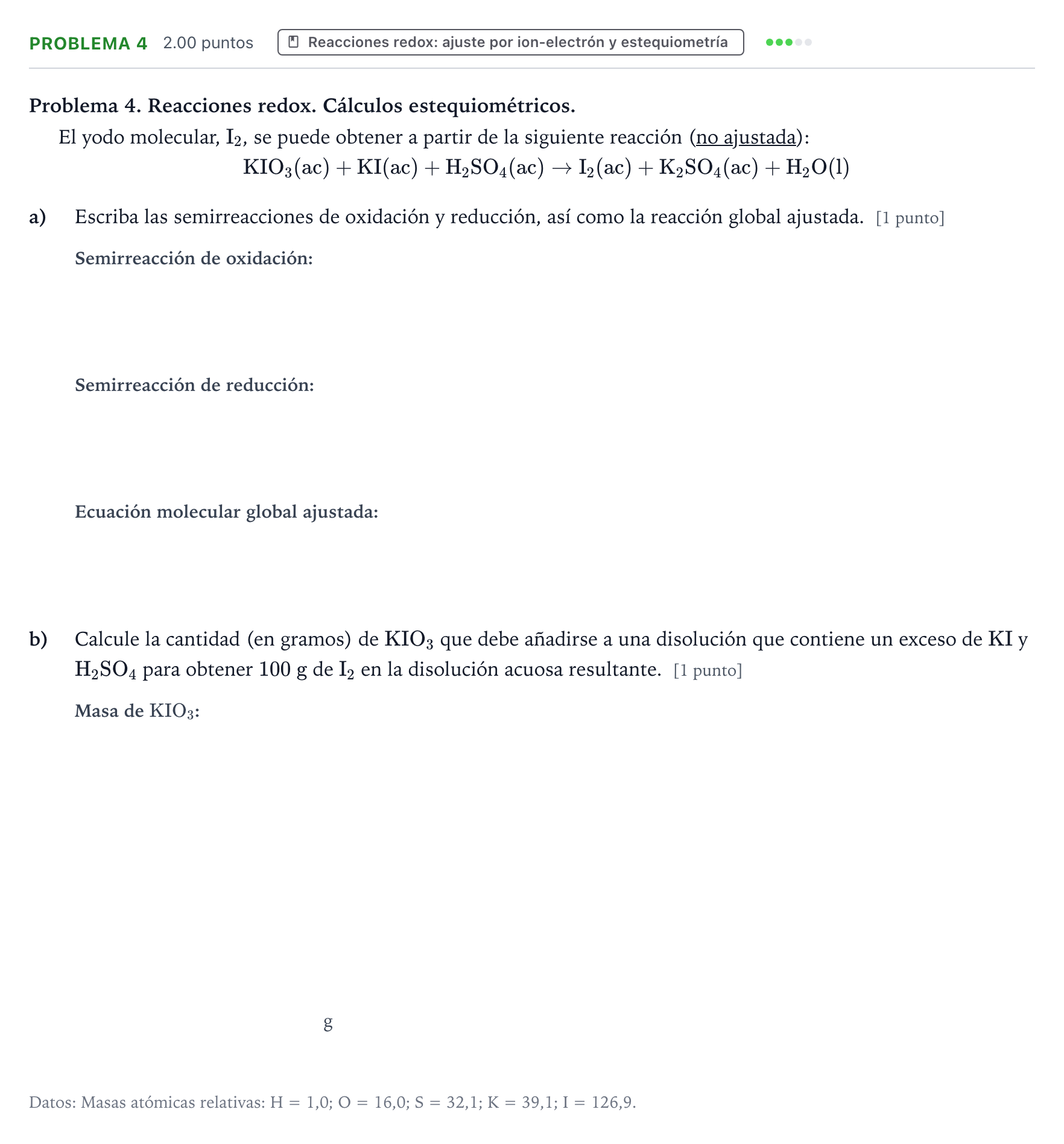 Enunciado: Problema 4 · Química PAU Valencia Ordinaria 2021