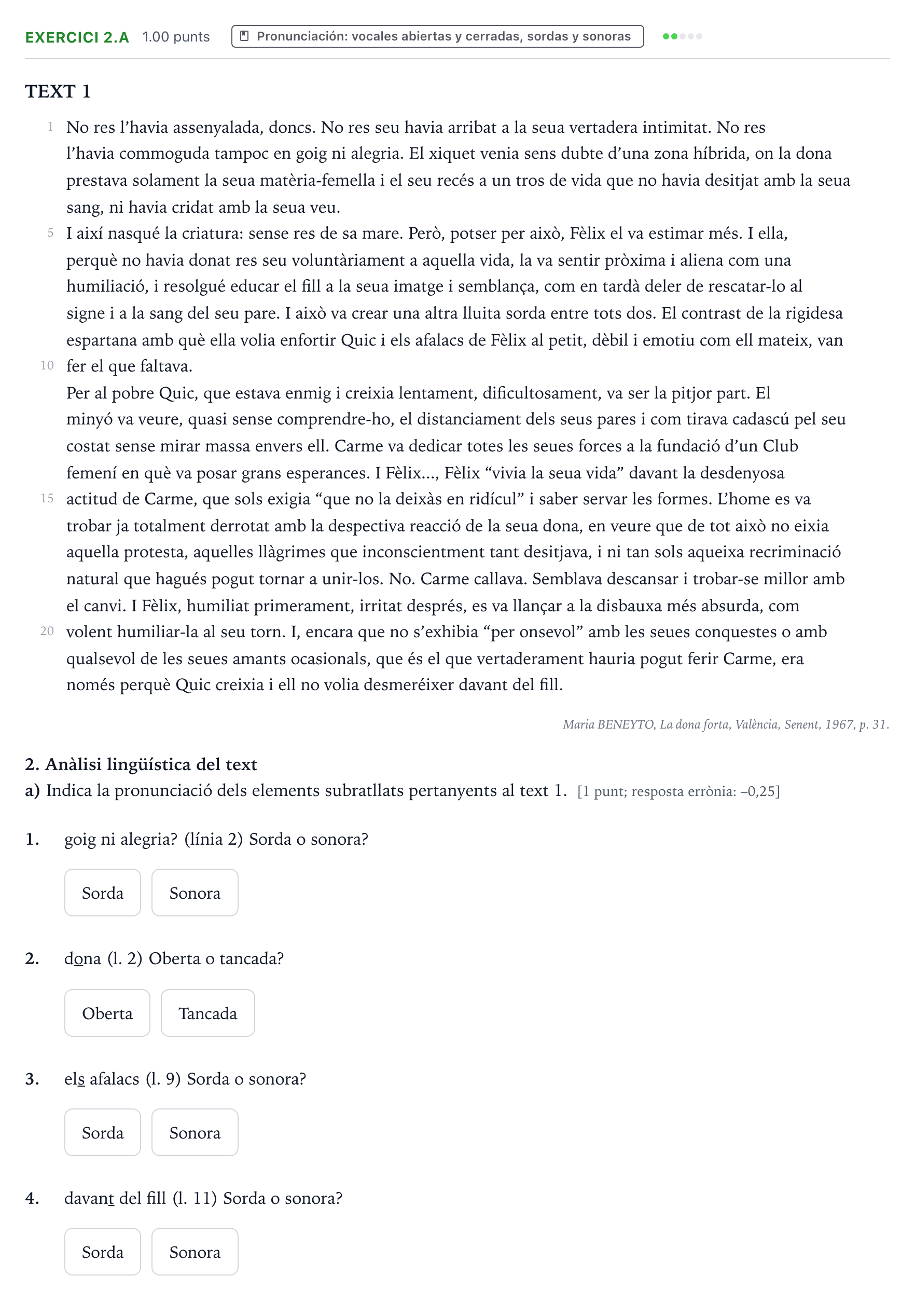 Enunciado: Ejercicio 2.a · Lengua Valenciana y Literatura II PAU Valencia Extraordinaria 2021