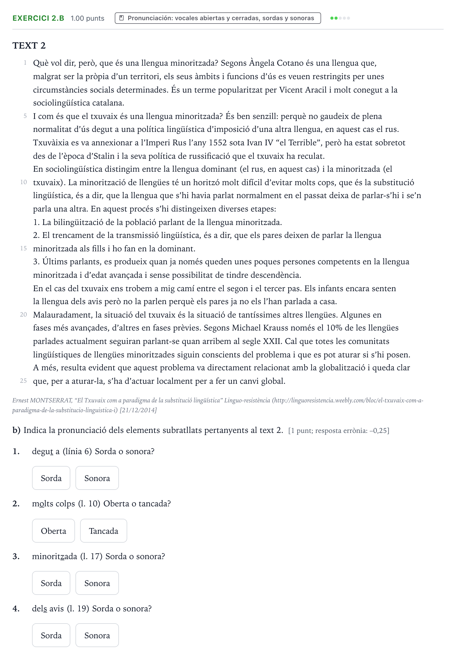 Enunciado: Ejercicio 2.b · Lengua Valenciana y Literatura II PAU Valencia Extraordinaria 2021