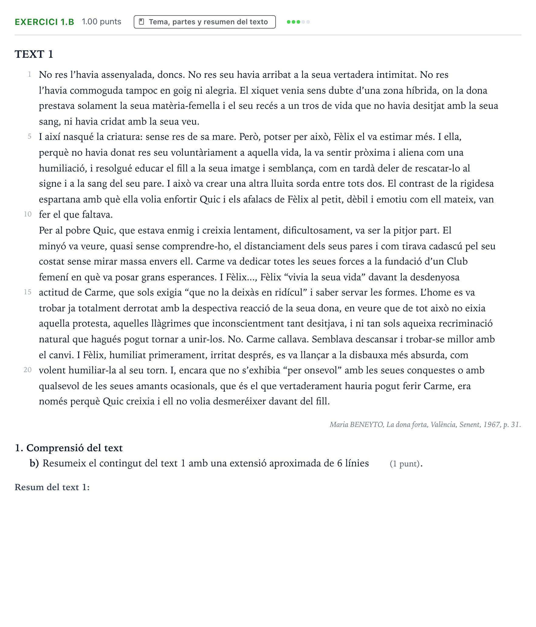 Enunciado: Ejercicio 1.b · Lengua Valenciana y Literatura II PAU Valencia Extraordinaria 2021