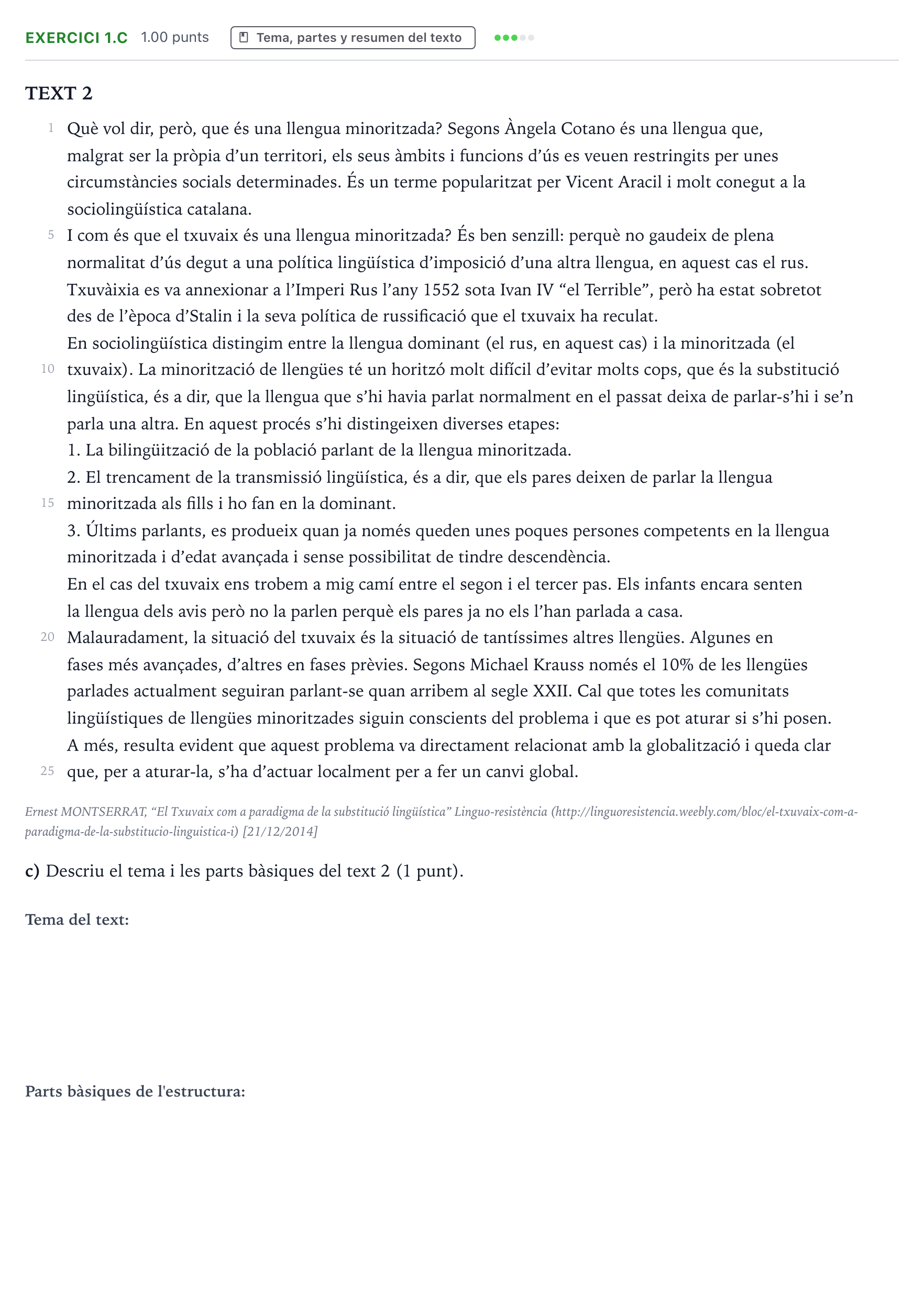 Enunciado: Ejercicio 1.c · Lengua Valenciana y Literatura II PAU Valencia Extraordinaria 2021