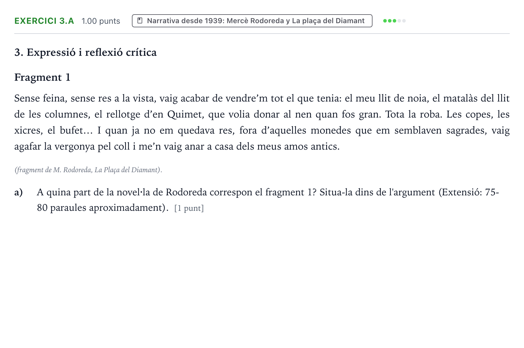 Enunciado: Ejercicio 3.a · Lengua Valenciana y Literatura II PAU Valencia Ordinaria 2021