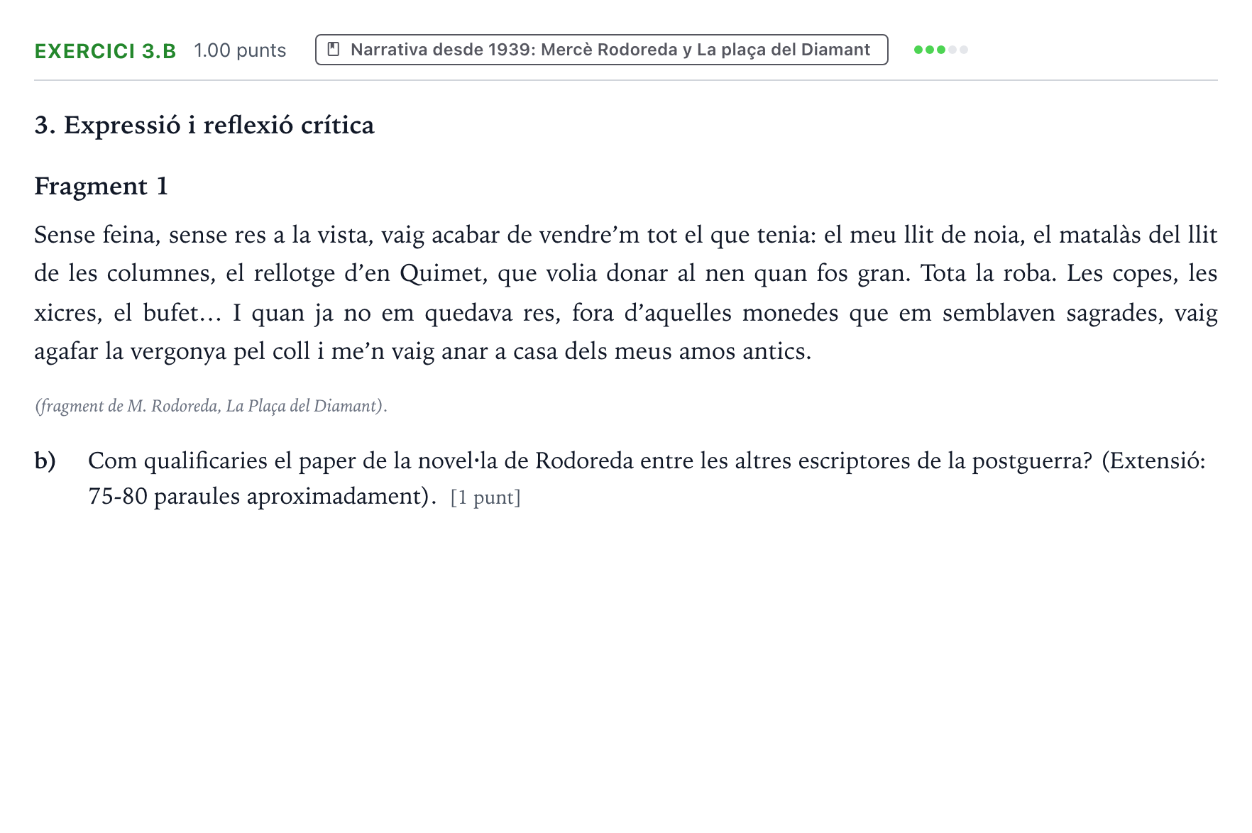 Enunciado: Ejercicio 3.b · Lengua Valenciana y Literatura II PAU Valencia Ordinaria 2021