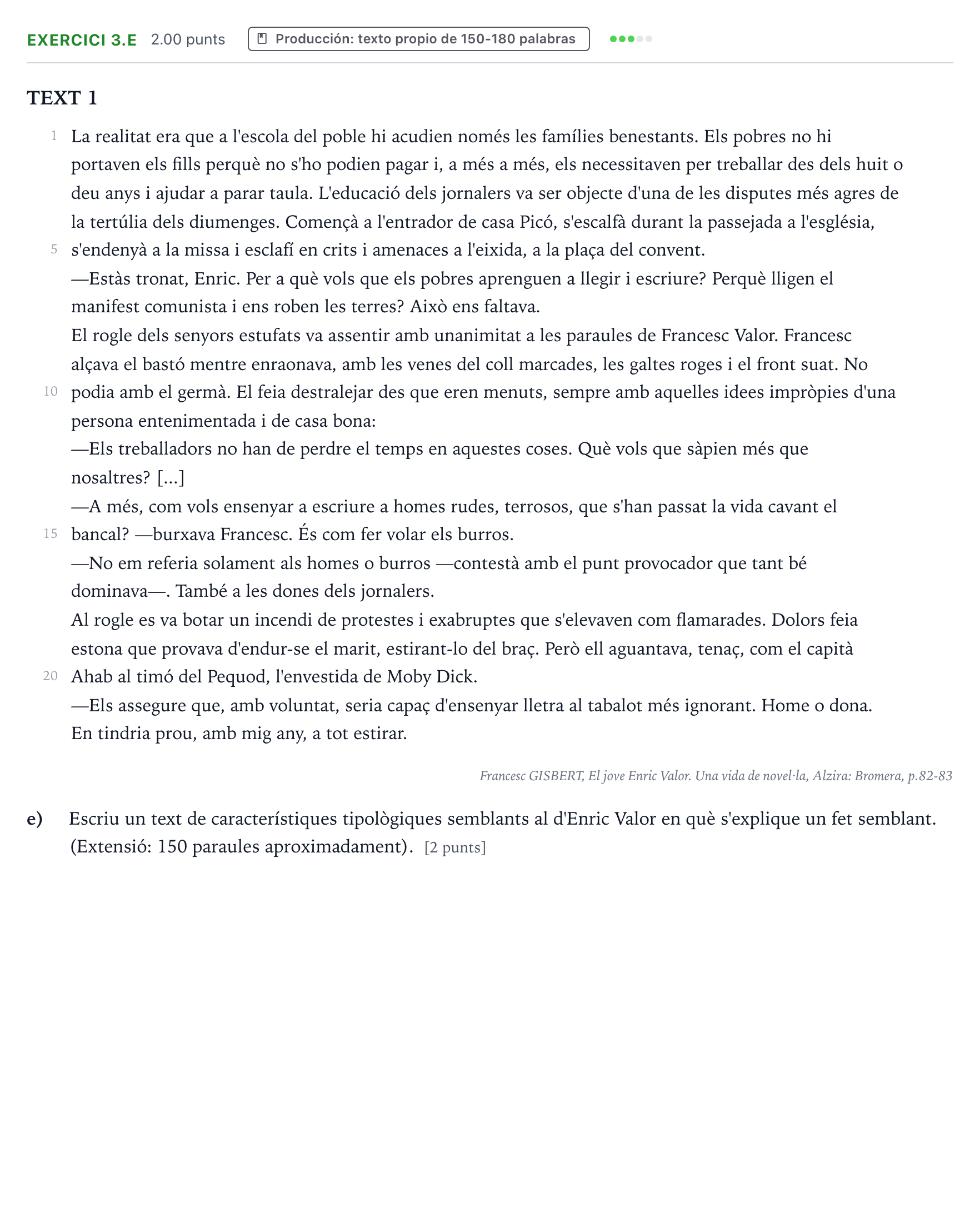 Enunciado: Ejercicio 3.e · Lengua Valenciana y Literatura II PAU Valencia Ordinaria 2021