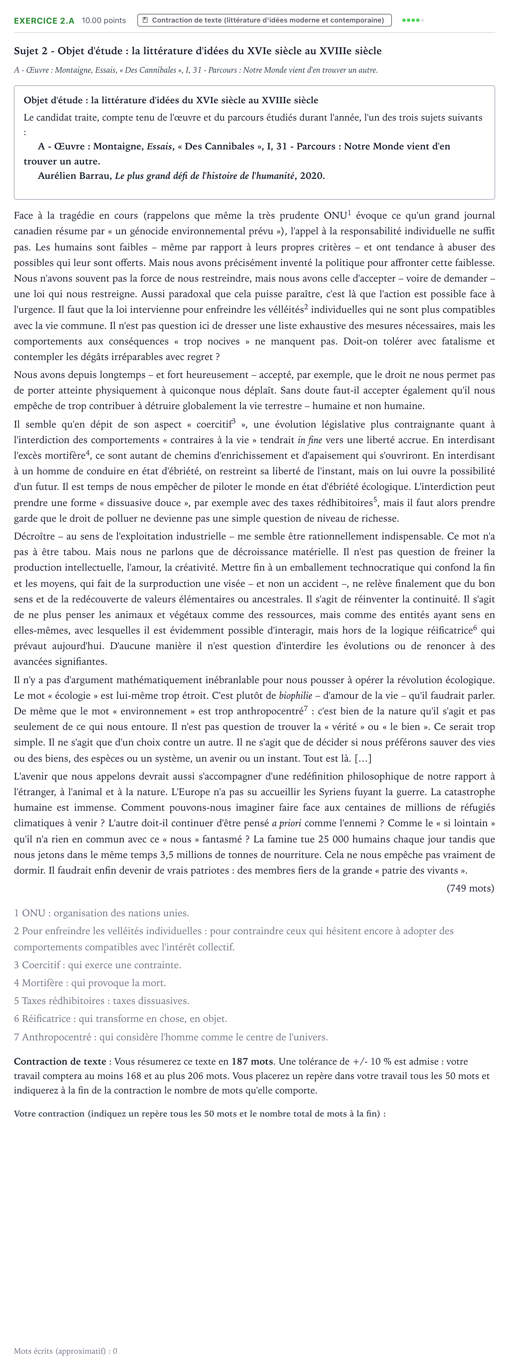 Énoncé: Exercice 2.A - Contraction de texte · Bac STMG Français Antilles-Guyane 2021 (jour 1)