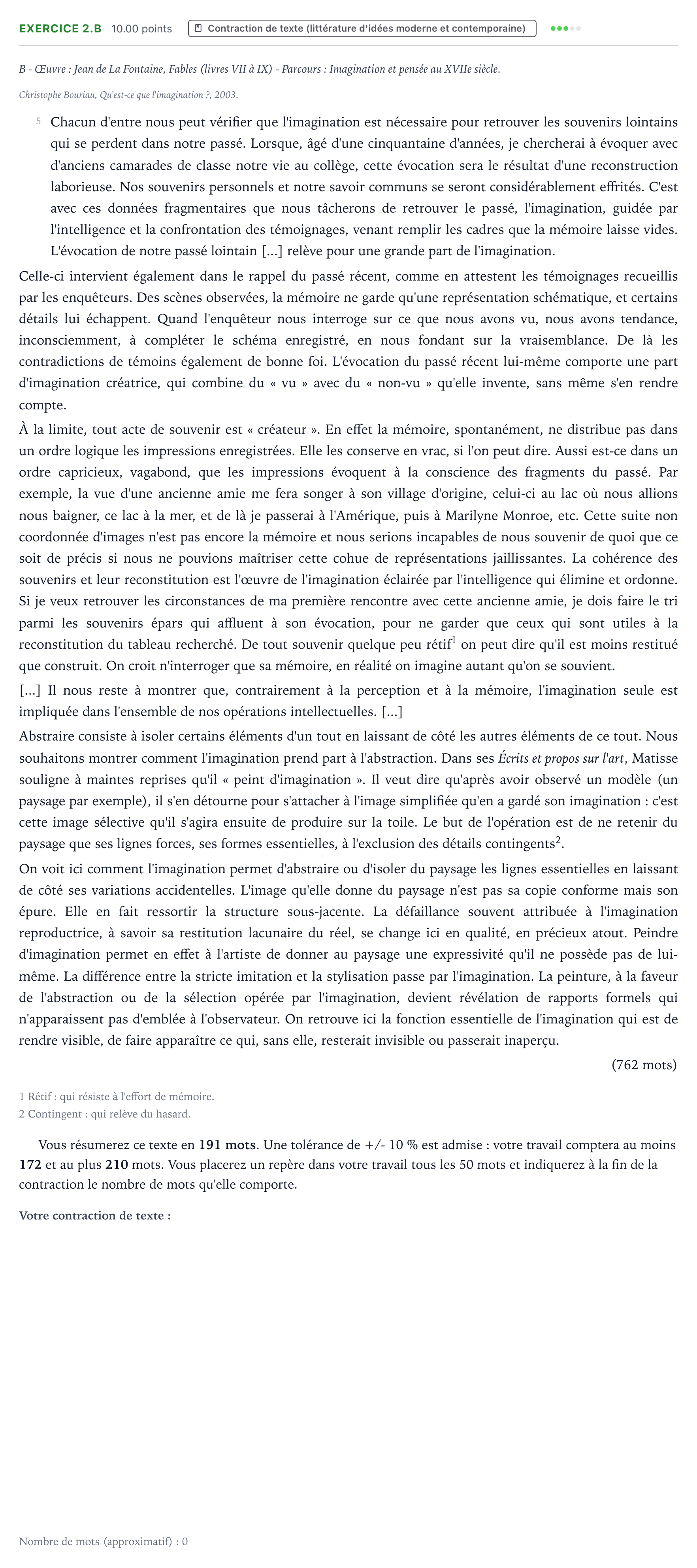 Énoncé: Exercice 2.B - Contraction de texte · Bac STMG Français Antilles-Guyane 2021 (jour 1)