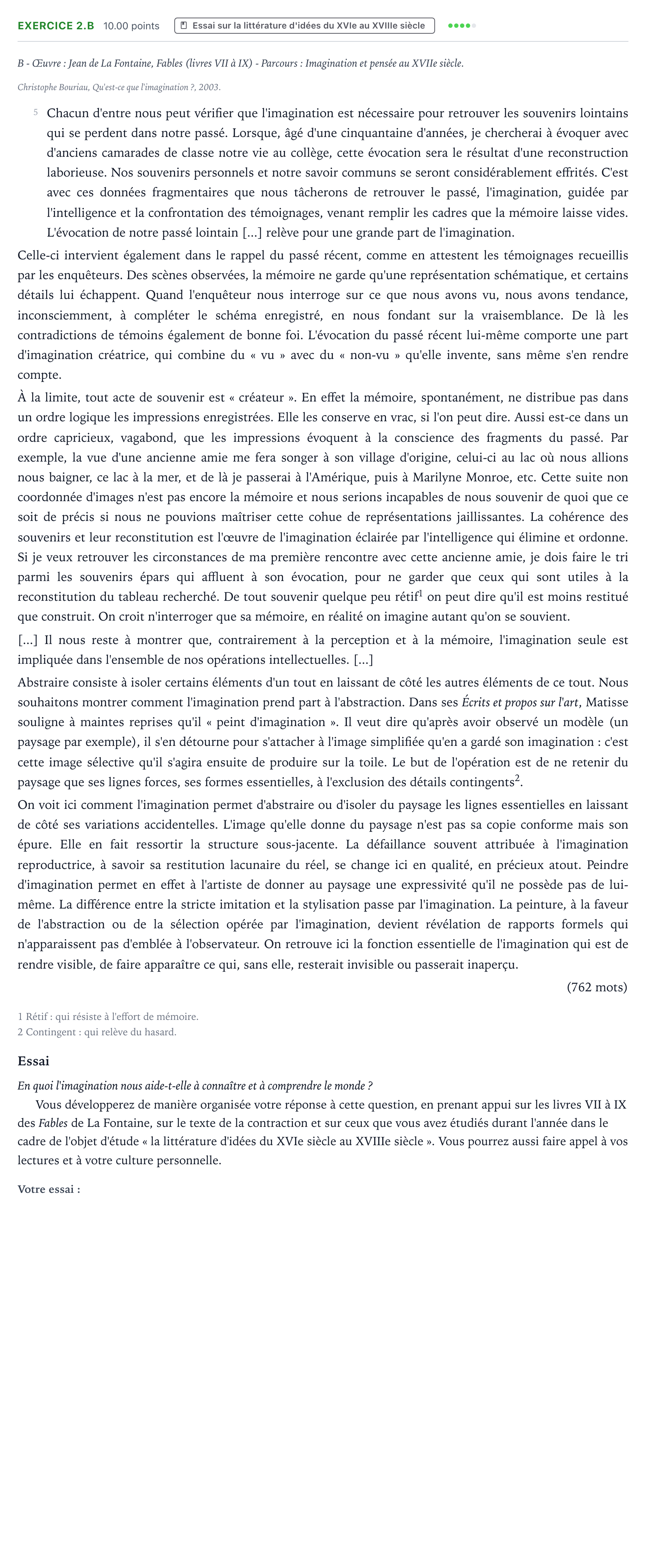 Énoncé: Exercice 2.B - Essai · Bac STMG Français Antilles-Guyane 2021 (jour 1)