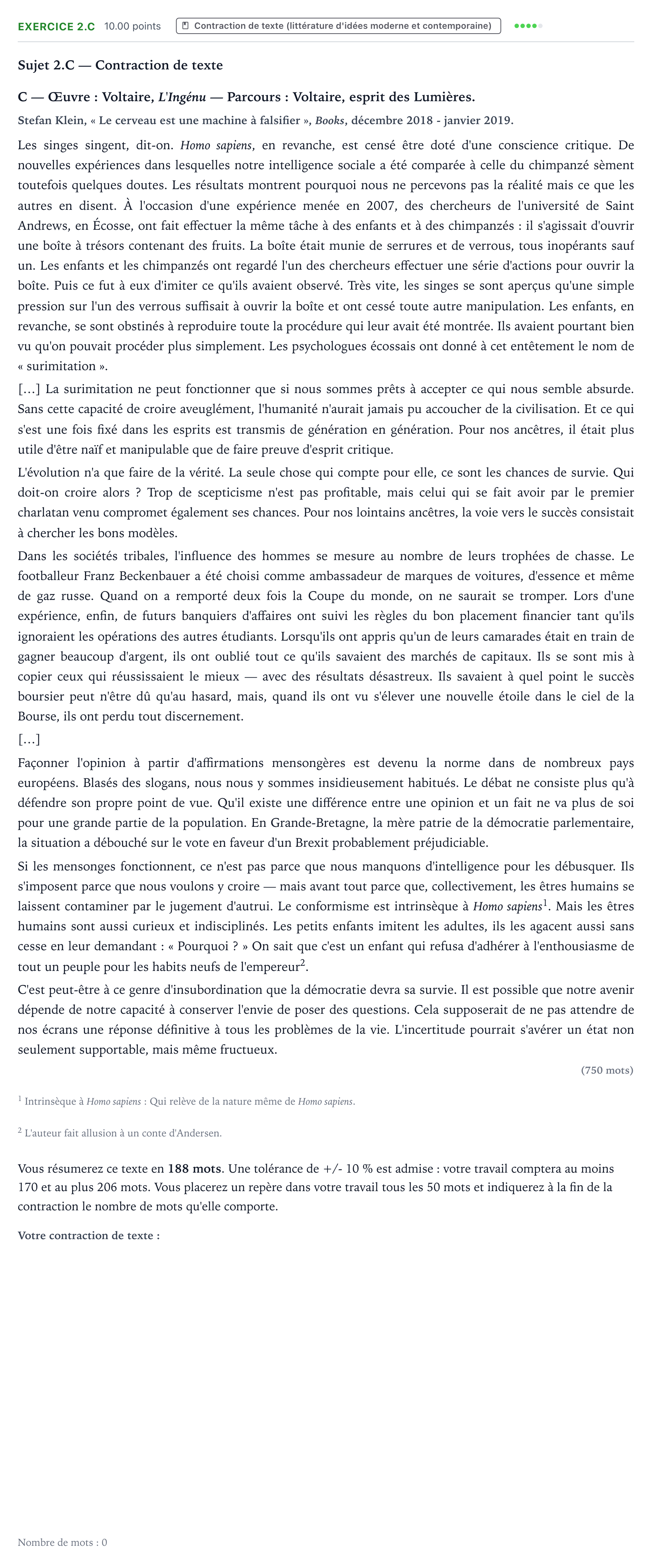 Énoncé: Exercice 2.C - Contraction de texte · Bac STMG Français Antilles-Guyane 2021 (jour 1)