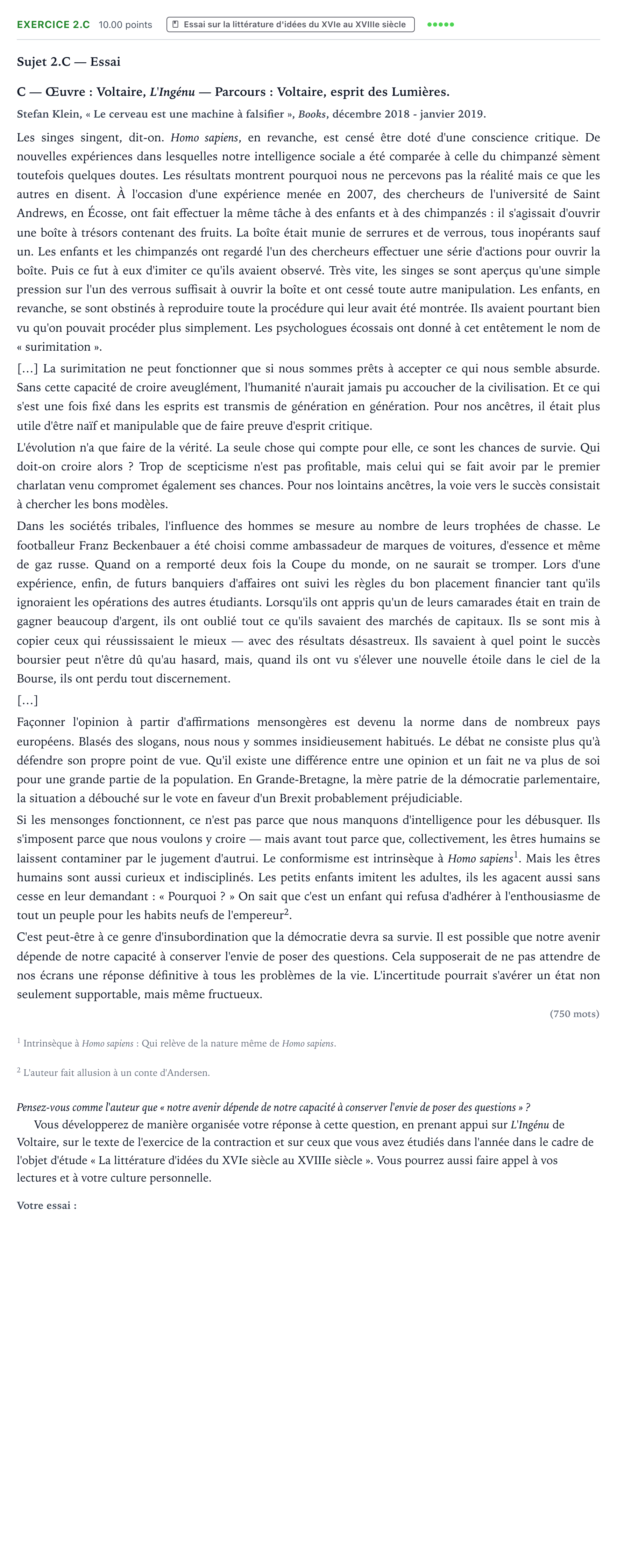 Énoncé: Exercice 2.C - Essai · Bac STMG Français Antilles-Guyane 2021 (jour 1)