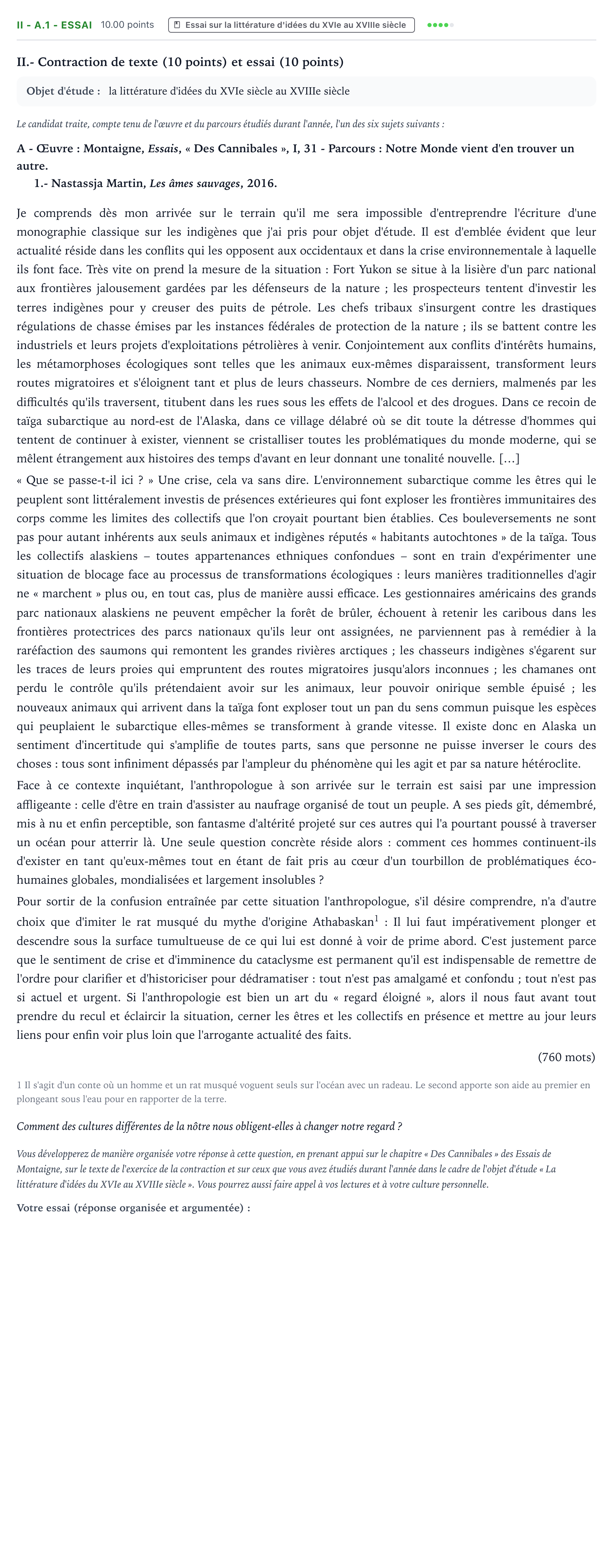 Énoncé: Exercice II - A.1 - Essai · Bac STMG Français Antilles-Guyane remplacement 2021