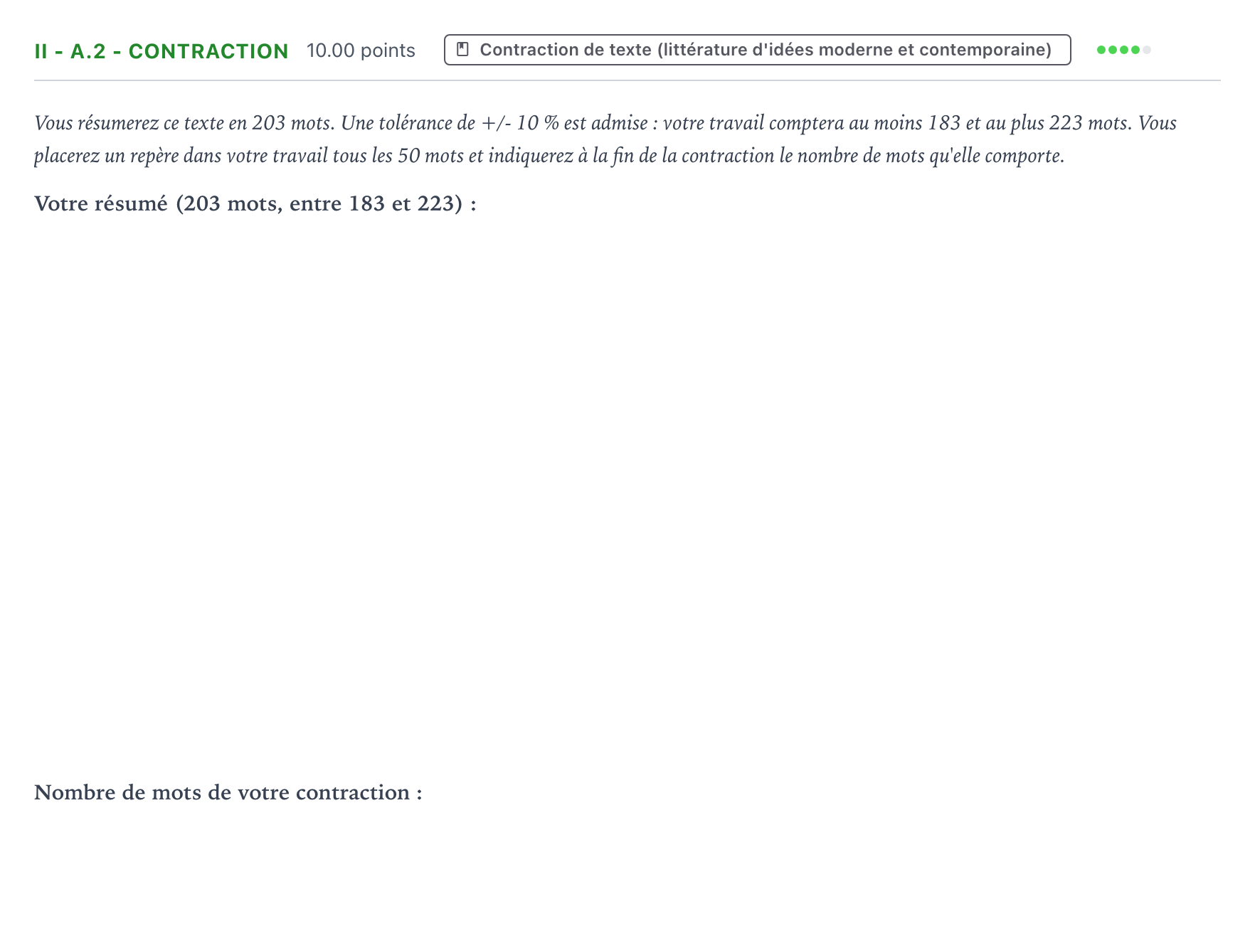 Énoncé: Exercice II - A.2 - Contraction · Bac STMG Français Antilles-Guyane remplacement 2021