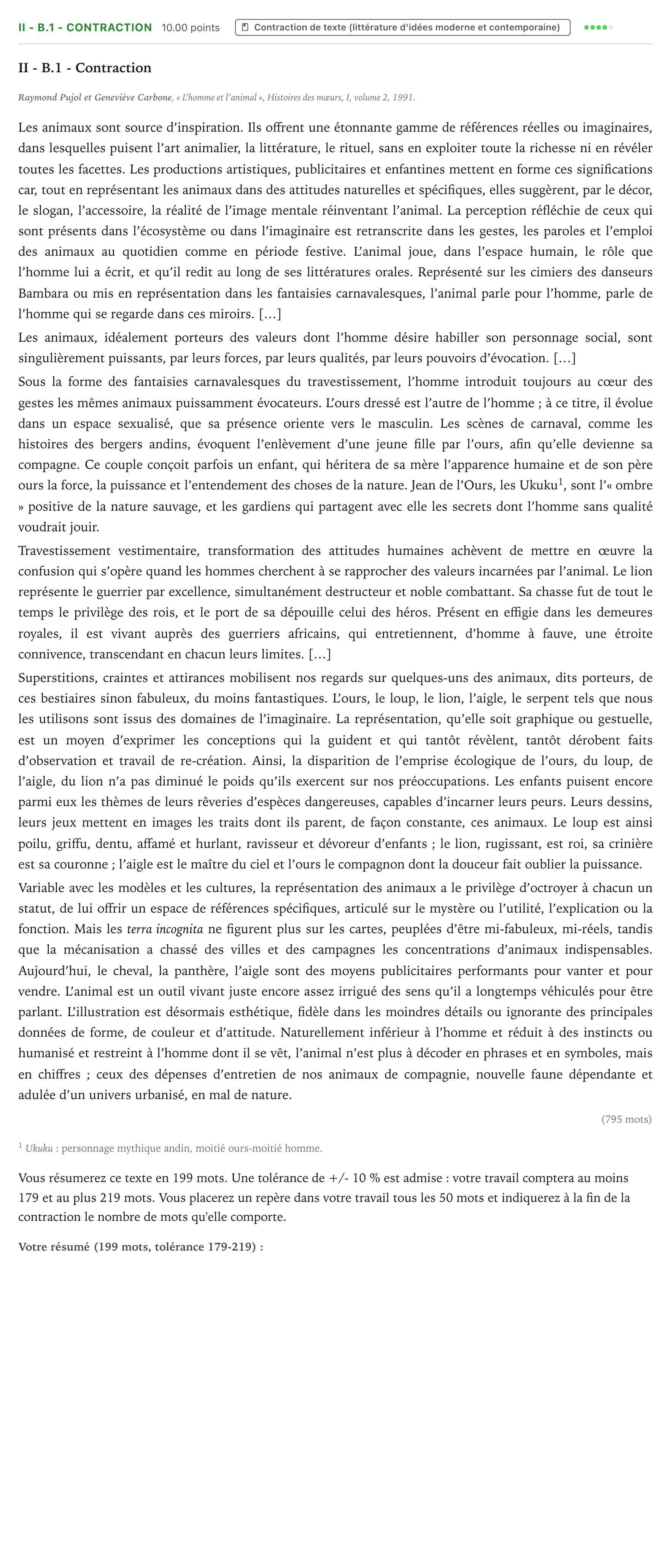 Énoncé: Exercice II - B.1 - Contraction · Bac STMG Français Antilles-Guyane remplacement 2021