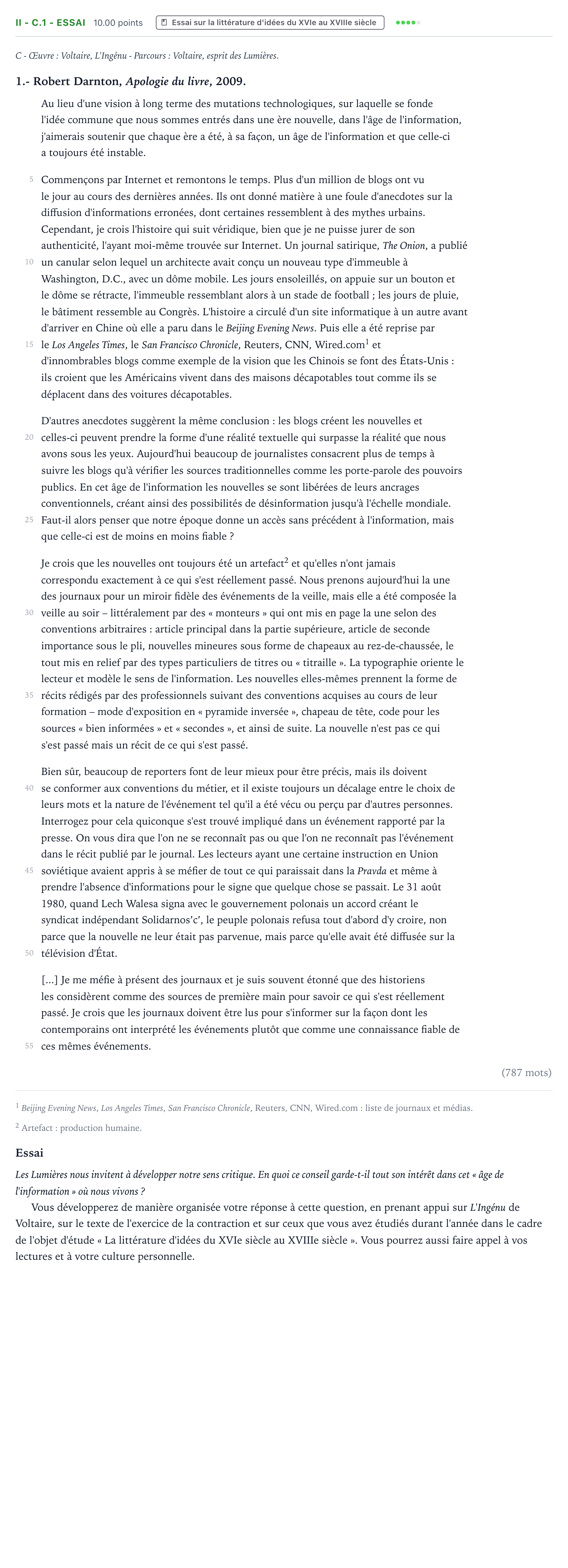 Énoncé: Exercice II - C.1 - Essai · Bac STMG Français Antilles-Guyane remplacement 2021